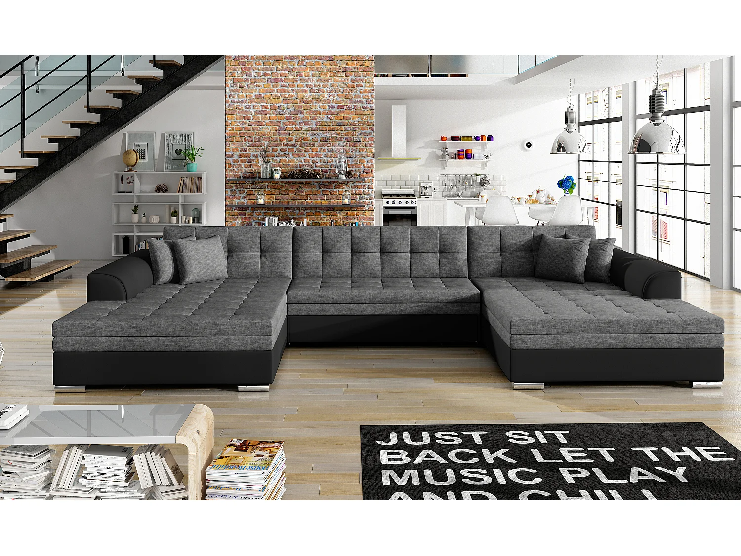 Wohnlandschaft VENTO U-Form – Großzügiges Ecksofa mit Schlaffunktion & Kissen 359 cm