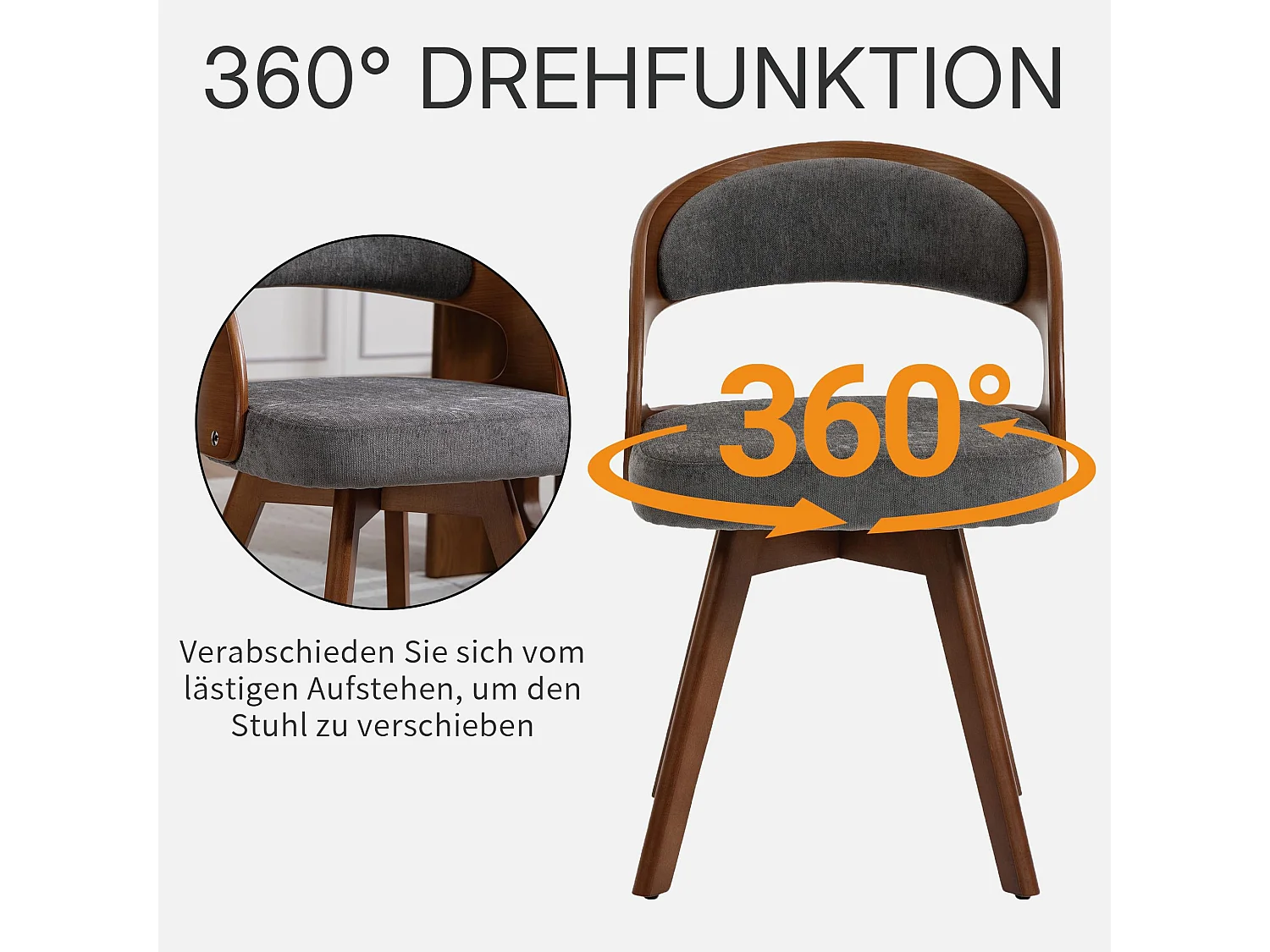 Esszimmerstuhl 2er Set Küchenstuhl mit Drehbarer Sitzfläche, Verstellbaren Holzbeinen, Polsterstuhl mit Geschwungener Rückenlehne