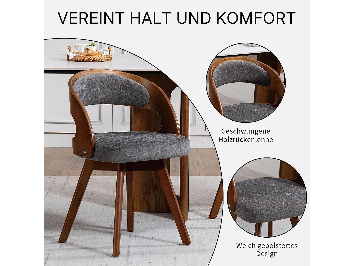 Esszimmerstuhl 2er Set Küchenstuhl mit Drehbarer Sitzfläche, Verstellbaren Holzbeinen, Polsterstuhl mit Geschwungener Rückenlehne
