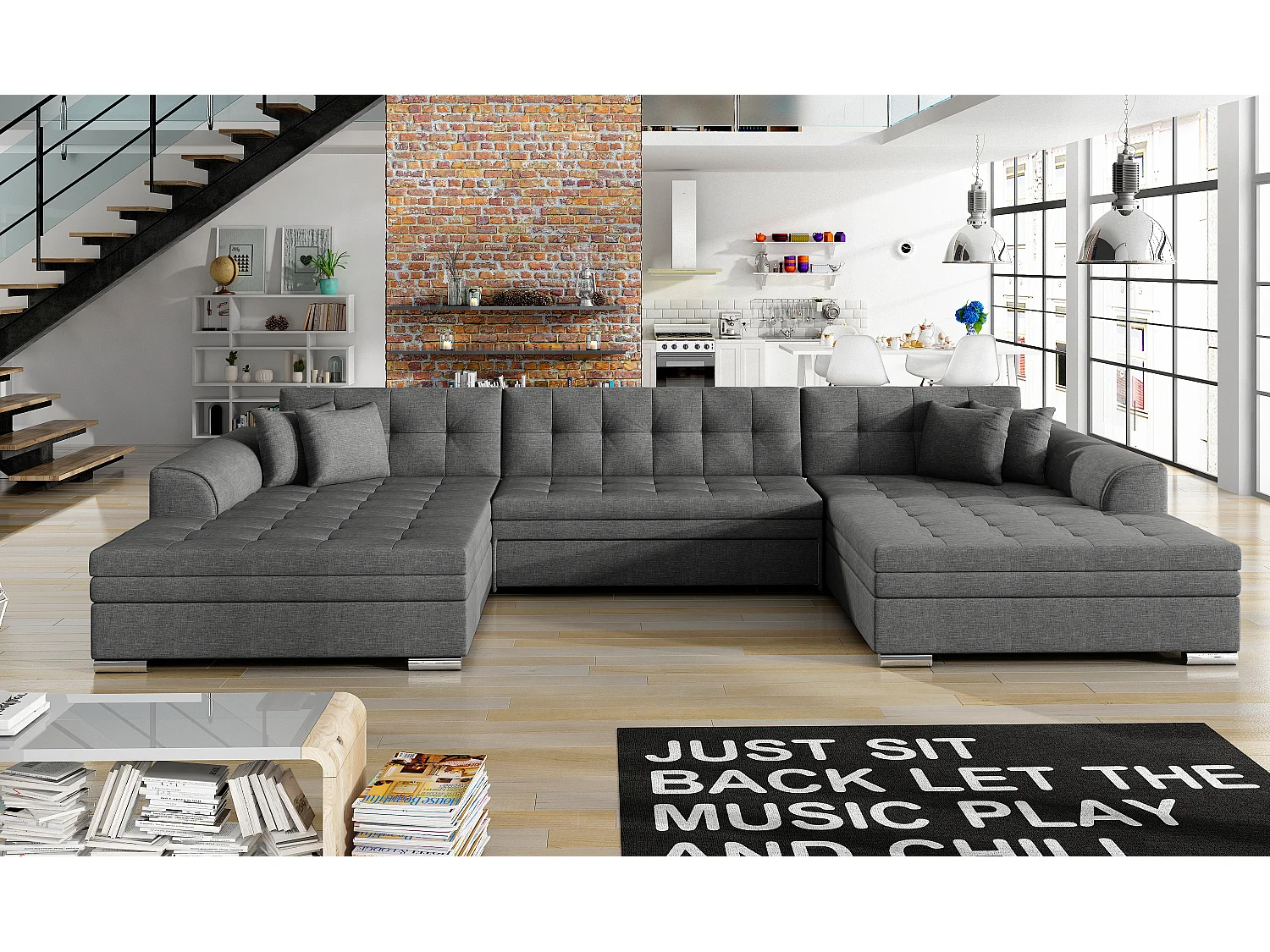 Wohnlandschaft VENTO U-Form – Großzügiges Ecksofa mit Schlaffunktion & Kissen 359 cm