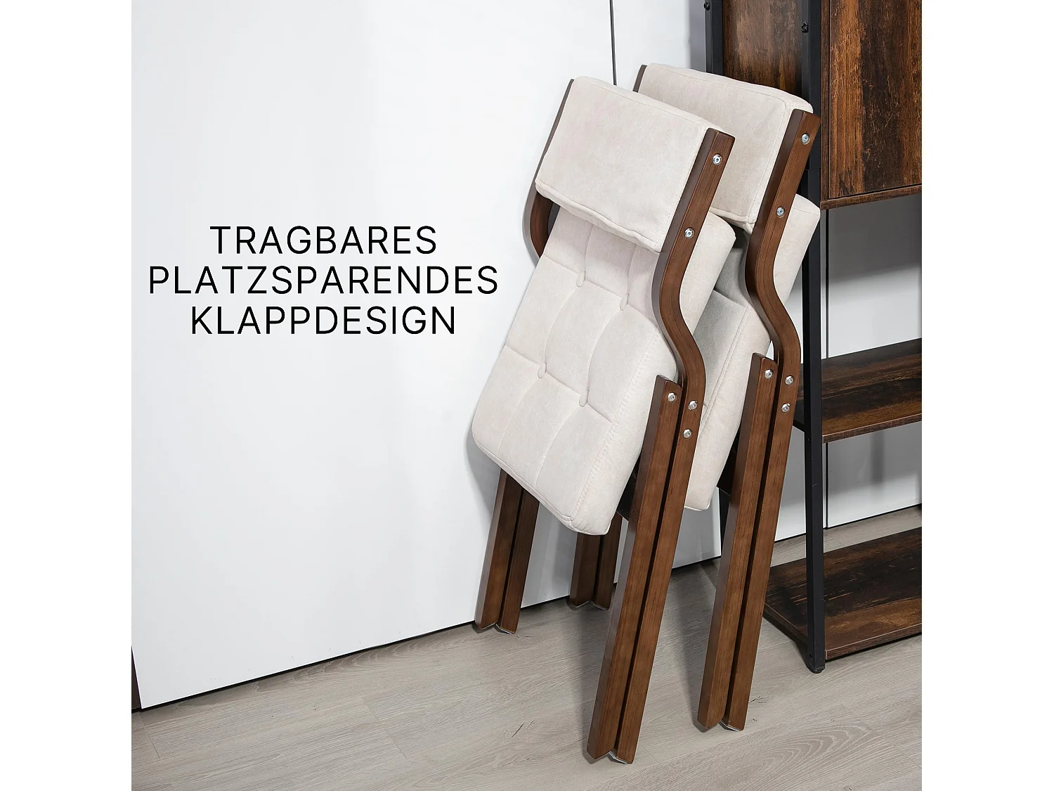 2er Set Esszimmerstühle Gepolsterte Klappstühle mit Holzfüßen, im nordischen Stil, Rückenlehne mit 110° Neigungswinkel, montagefrei