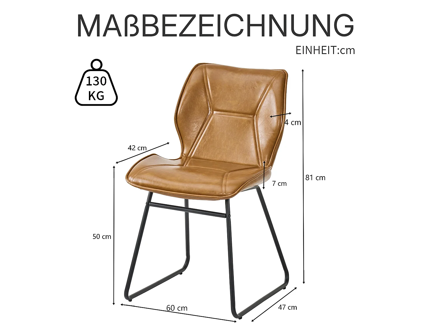 2er Set Esszimmerstühle aus Kunstleder, Moderner Küchenstuhl mit Metallgestell, Polsterstuhl im Industrial Design, Schalenstuhl für Wohnzimmer, Küche & Büro