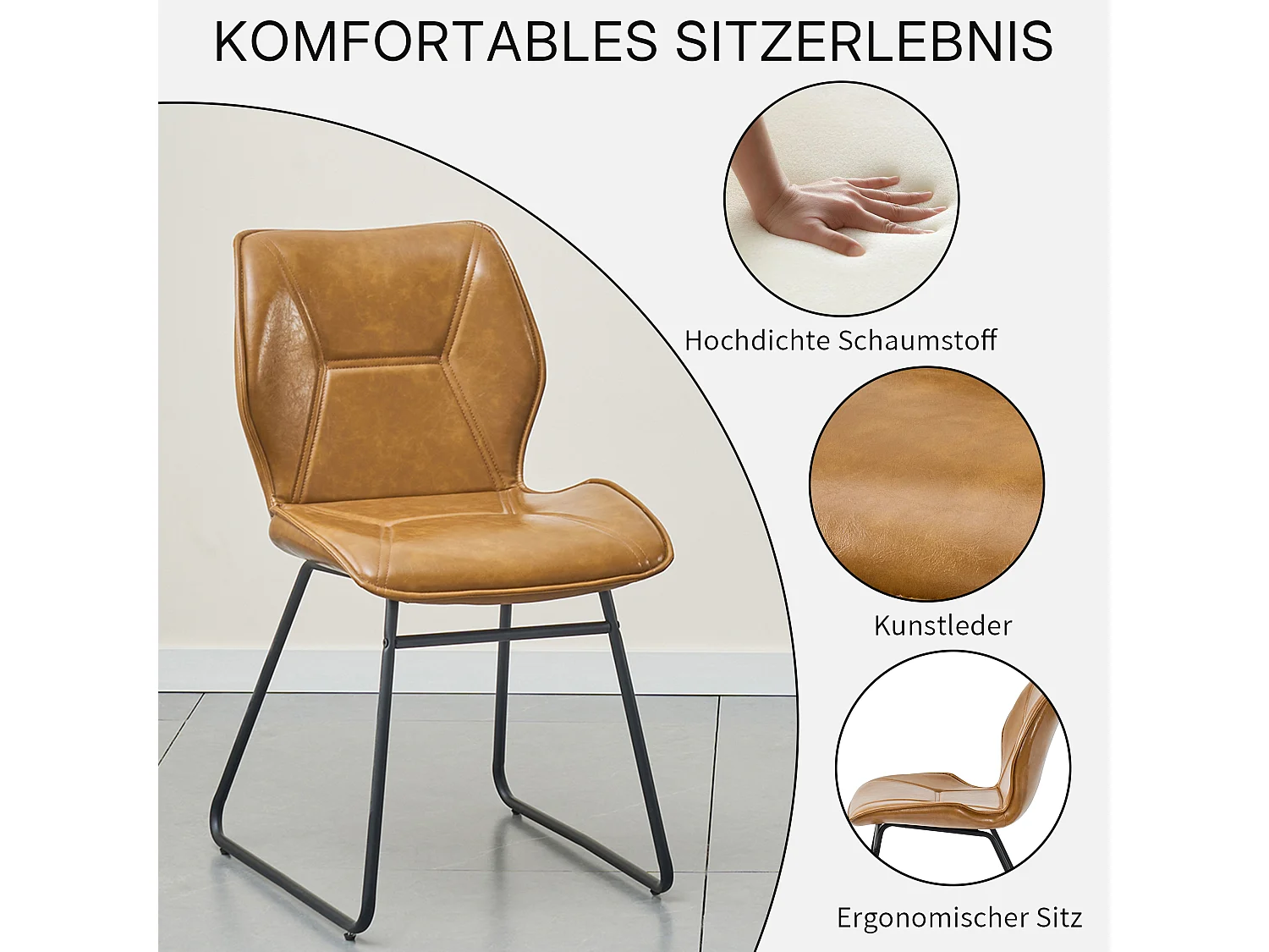 2er Set Esszimmerstühle aus Kunstleder, Moderner Küchenstuhl mit Metallgestell, Polsterstuhl im Industrial Design, Schalenstuhl für Wohnzimmer, Küche & Büro