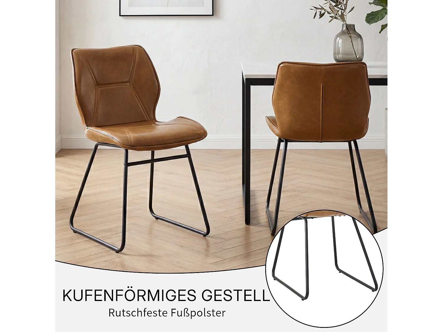 2er Set Esszimmerstühle aus Kunstleder, Moderner Küchenstuhl mit Metallgestell, Polsterstuhl im Industrial Design, Schalenstuhl für Wohnzimmer, Küche & Büro