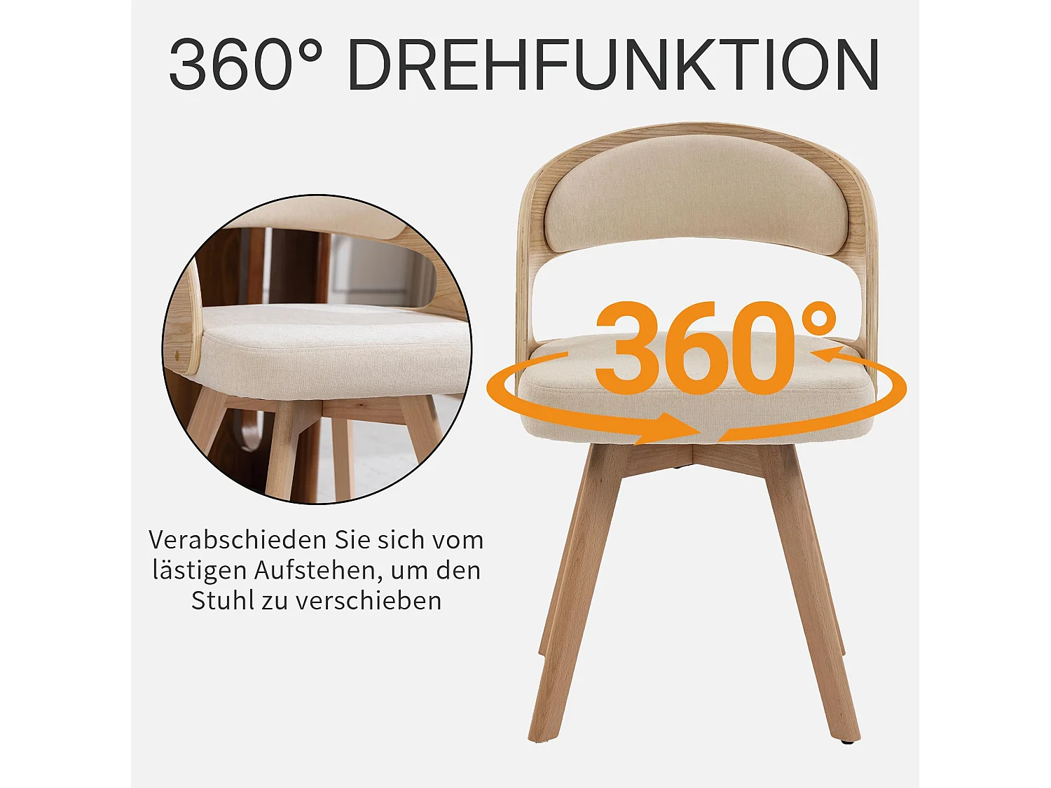 Esszimmerstuhl 2er Set Küchenstuhl mit Drehbarer Sitzfläche, Verstellbaren Holzbeinen, Polsterstuhl mit Geschwungener Rückenlehne