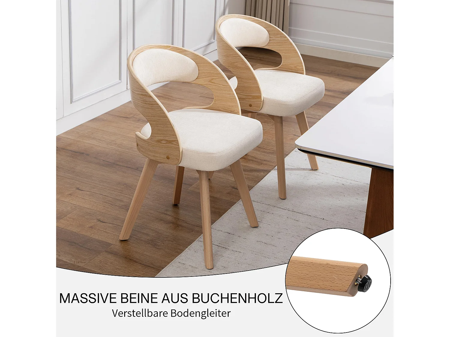 Esszimmerstuhl 2er Set Küchenstuhl mit Drehbarer Sitzfläche, Verstellbaren Holzbeinen, Polsterstuhl mit Geschwungener Rückenlehne