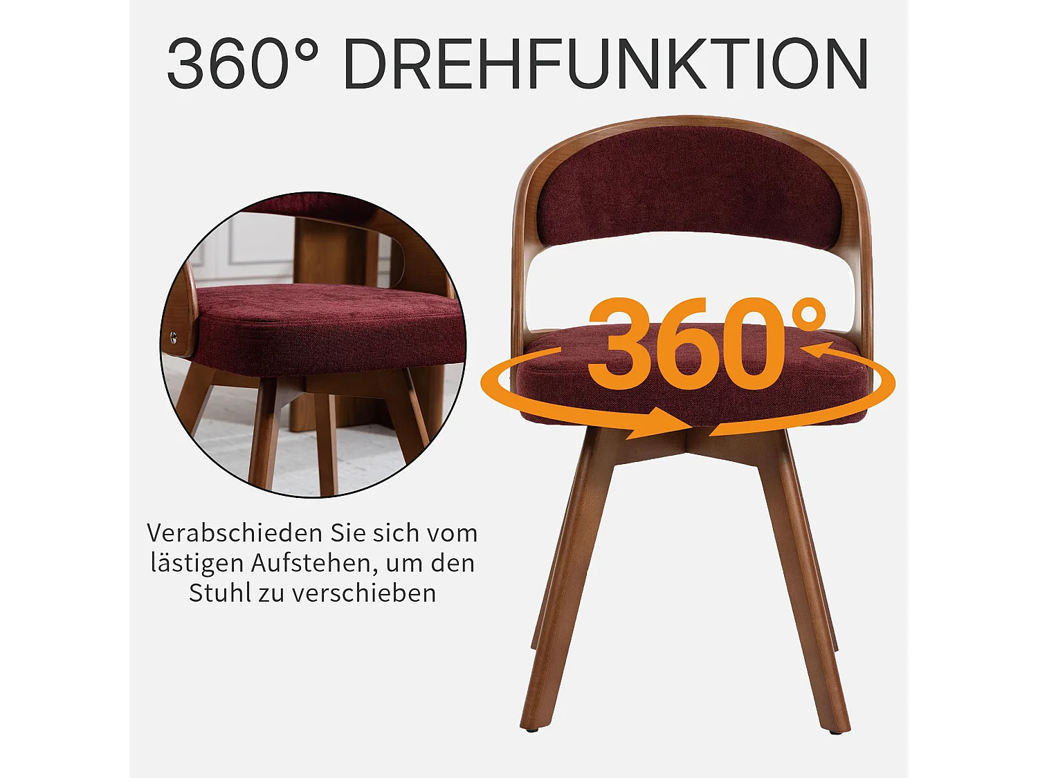 Esszimmerstuhl 2er Set Küchenstuhl mit Drehbarer Sitzfläche, Verstellbaren Holzbeinen, Polsterstuhl mit Geschwungener Rückenlehne