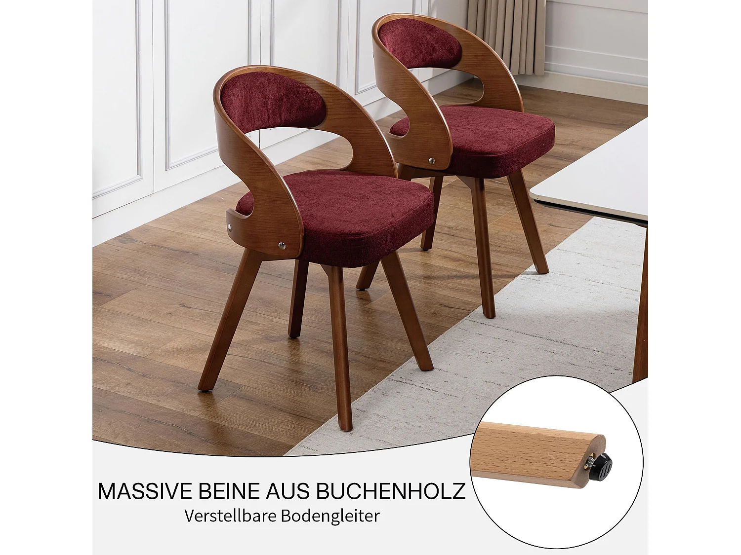 Esszimmerstuhl 2er Set Küchenstuhl mit Drehbarer Sitzfläche, Verstellbaren Holzbeinen, Polsterstuhl mit Geschwungener Rückenlehne