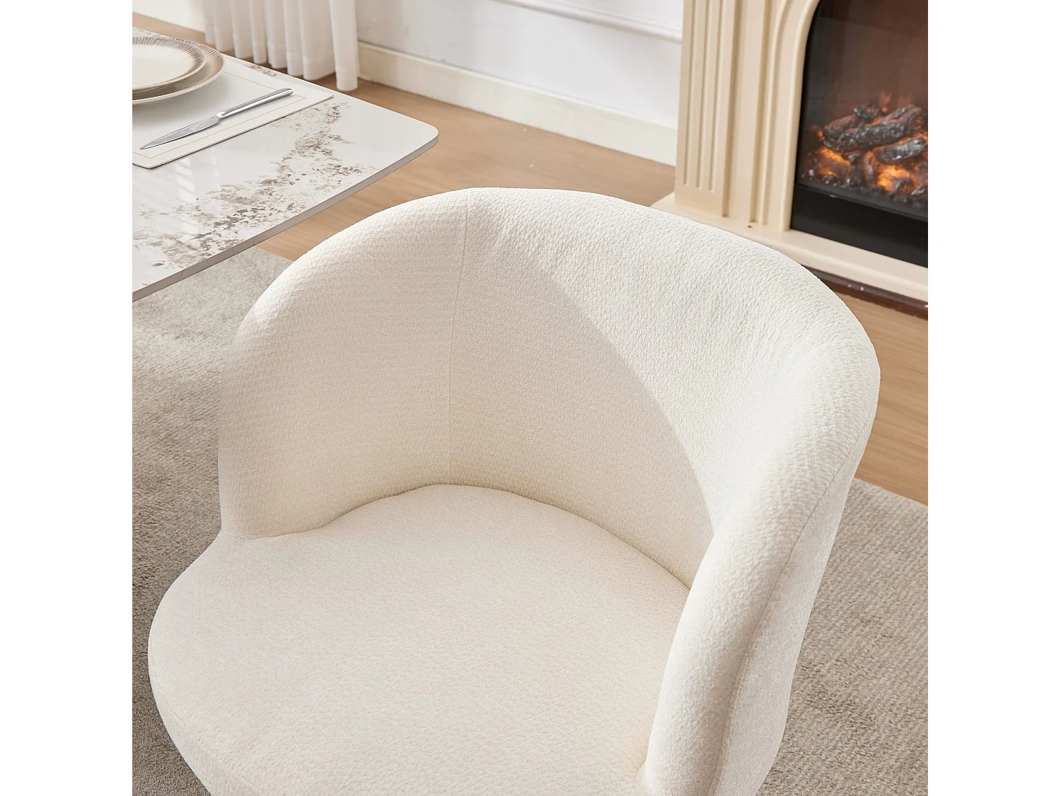Chaise de coiffeuse réglable en hauteur avec tissu chenille et rotation 360 degrés