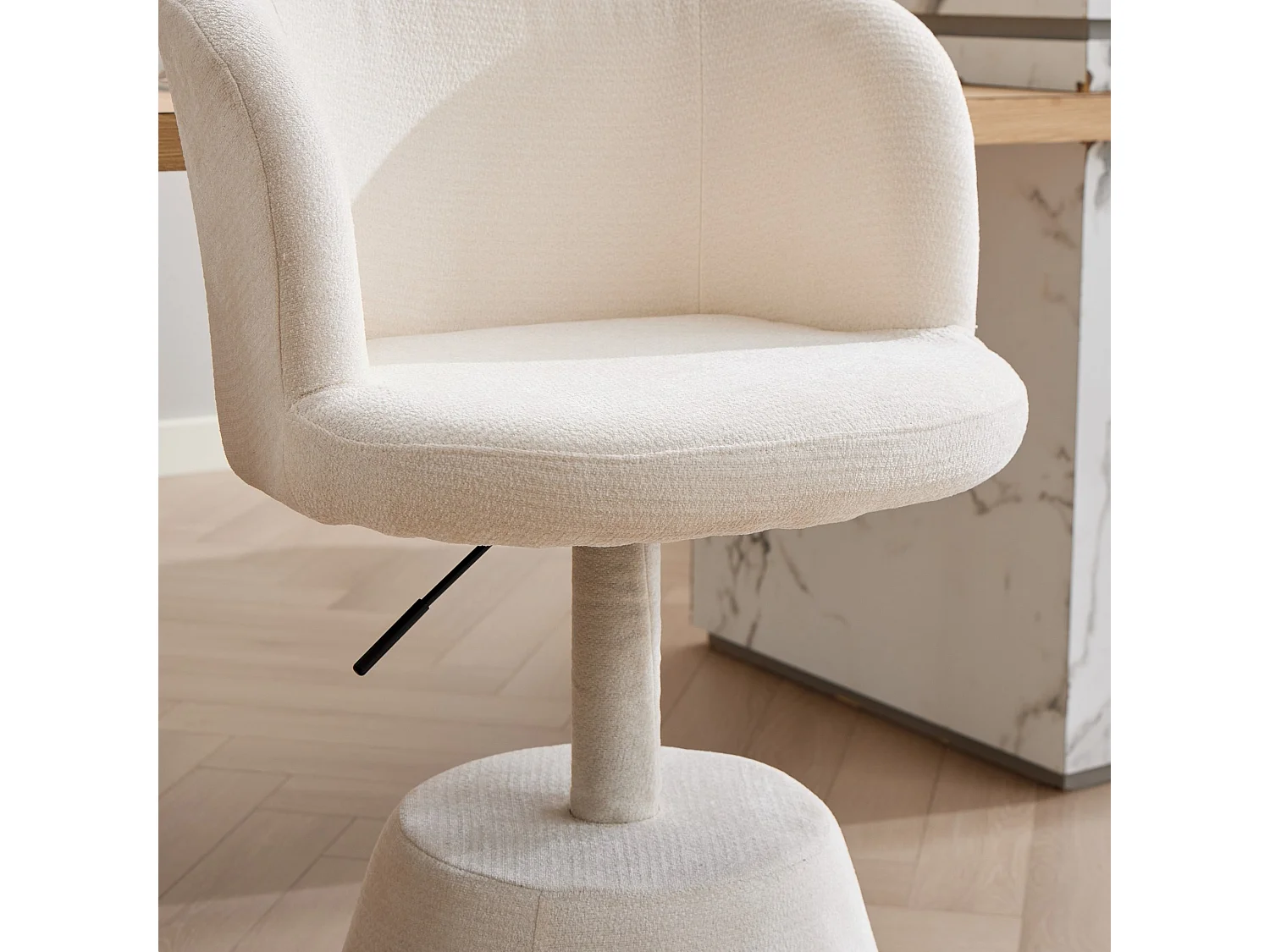 Chaise de coiffeuse réglable en hauteur avec tissu chenille et rotation 360 degrés