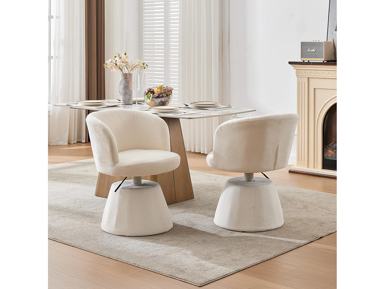 Chaise de coiffeuse réglable en hauteur avec tissu chenille et rotation 360 degrés