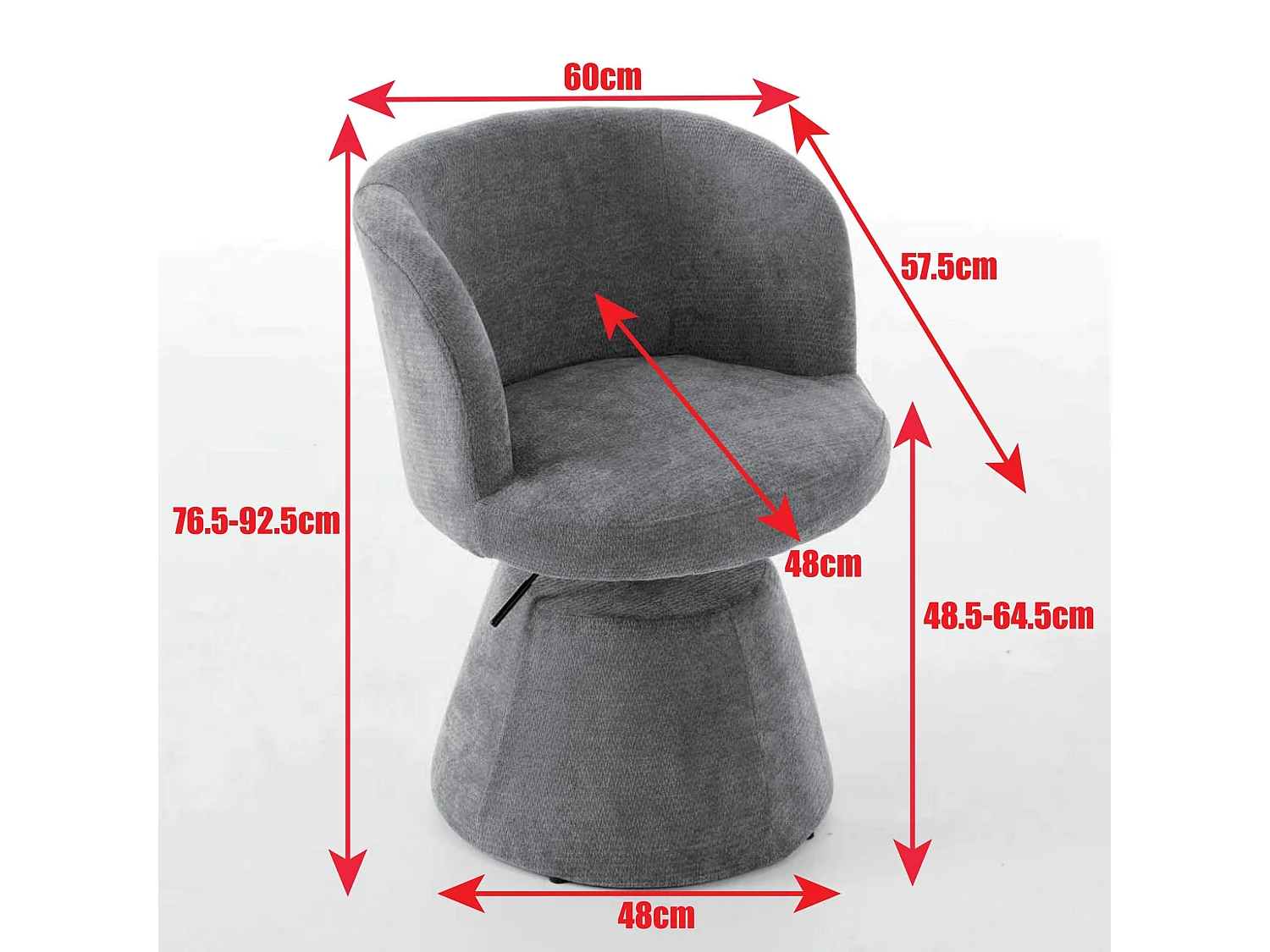Chaise de coiffeuse réglable en hauteur avec tissu chenille et rotation 360 degrés