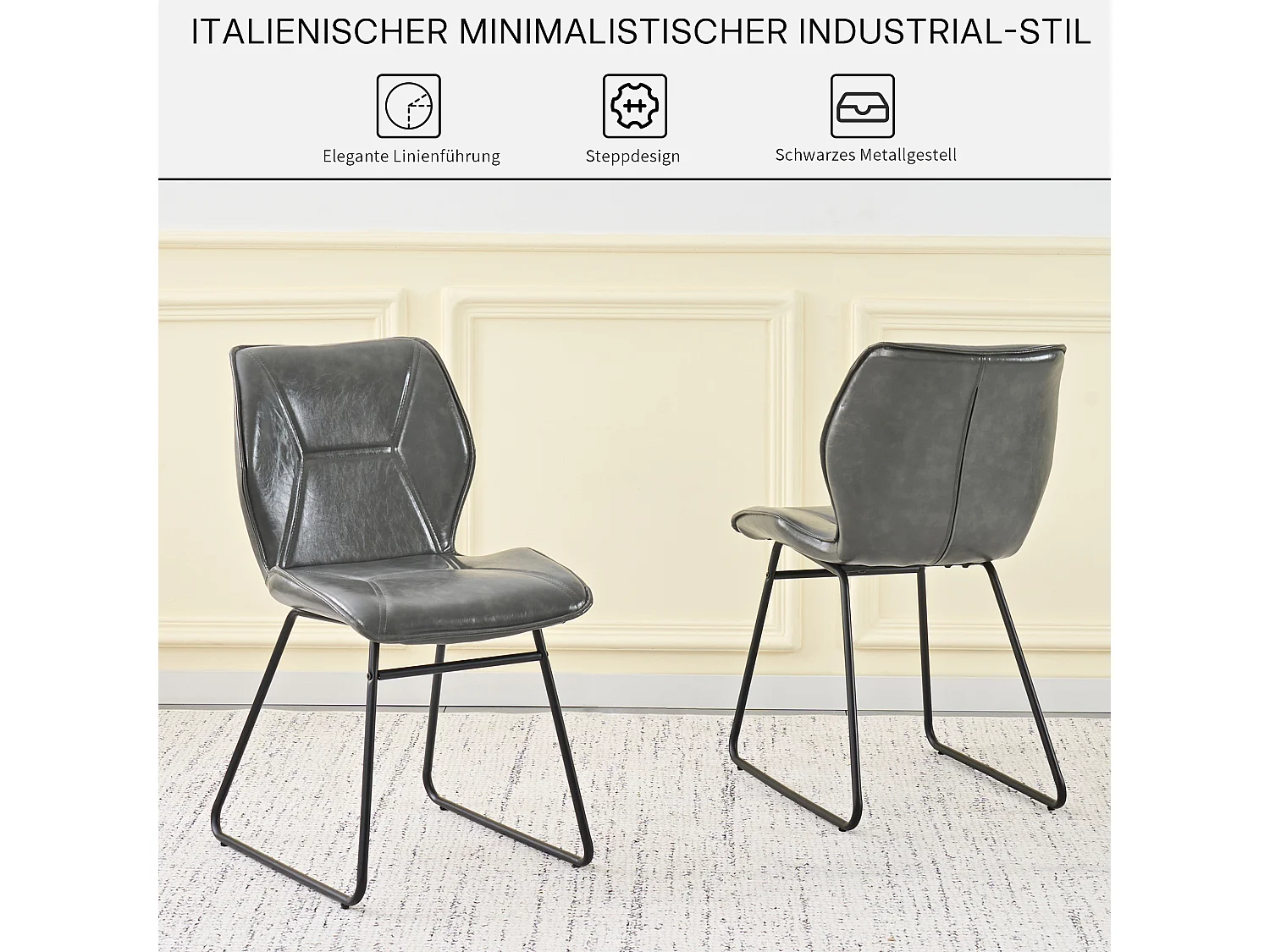 Ensemble de 2 Chaises de Salle à Manger Modernes en Similicuir avec Structure Métallique - Chaises Coquilles au Design Industriel pour la Maison & le Bureau