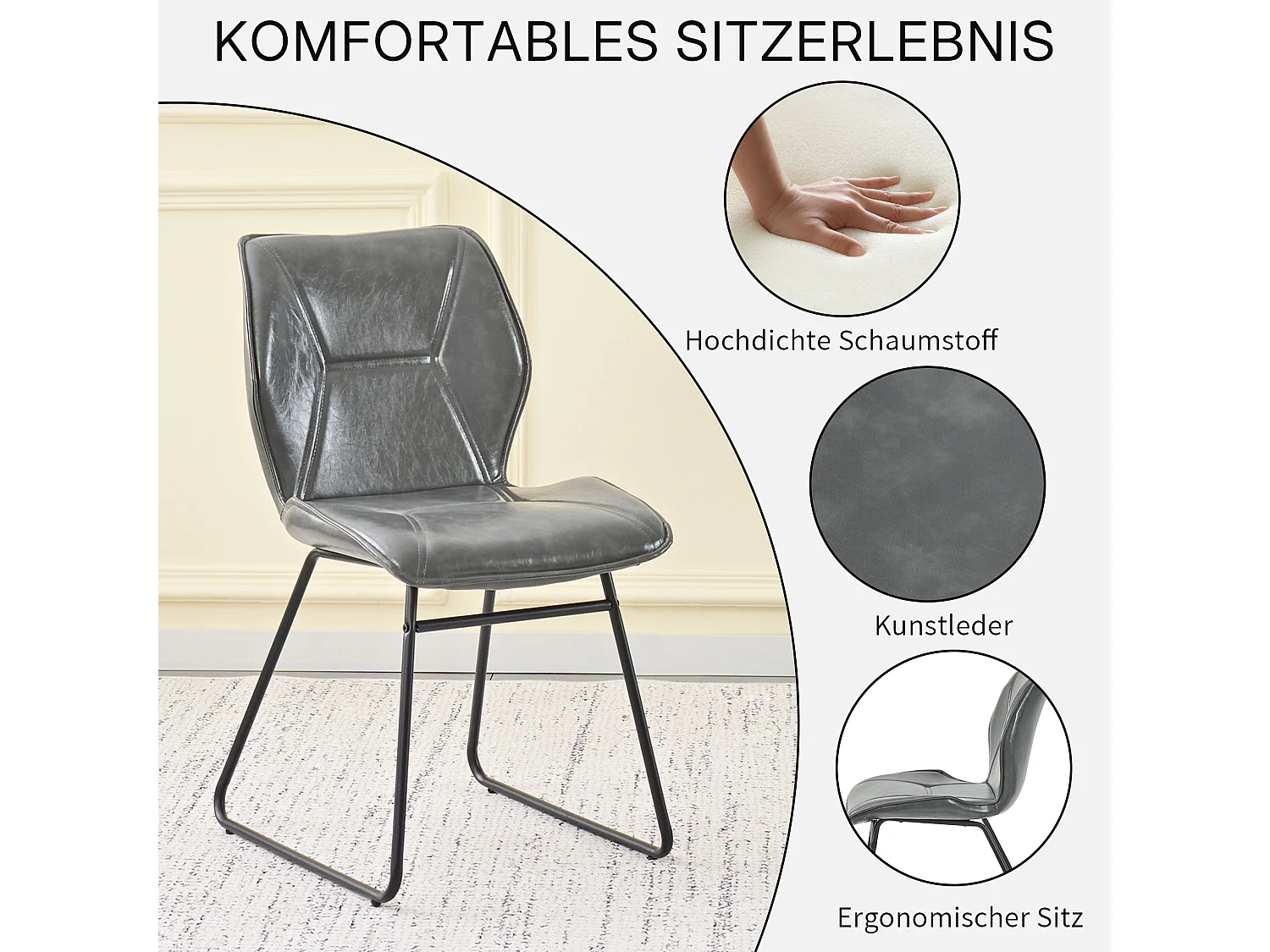 Ensemble de 2 Chaises de Salle à Manger Modernes en Similicuir avec Structure Métallique - Chaises Coquilles au Design Industriel pour la Maison & le Bureau
