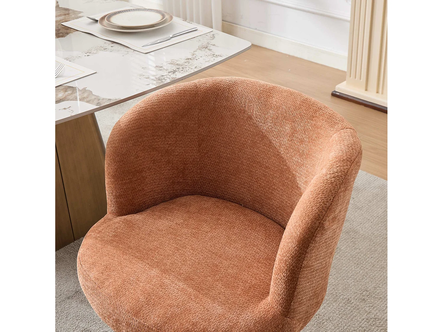 Chaise de coiffeuse réglable en hauteur avec tissu chenille et rotation 360 degrés