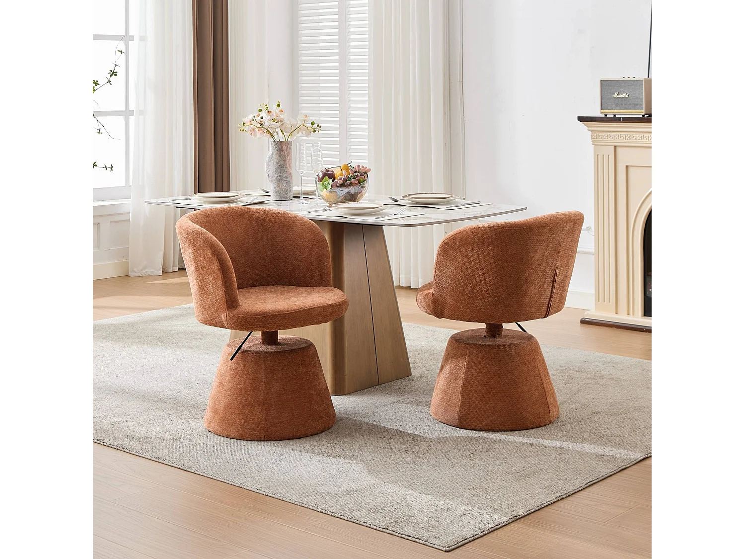 Chaise de coiffeuse réglable en hauteur avec tissu chenille et rotation 360 degrés