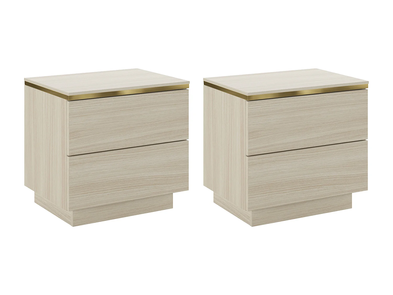 Lot de 2 tables de chevet avec 2 tiroirs – Coloris : Naturel et doré - VUKIA
