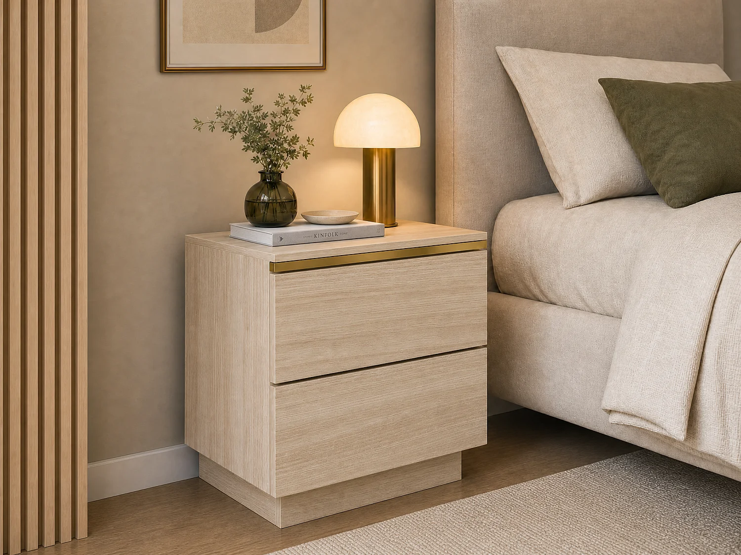 Lot de 2 tables de chevet avec 2 tiroirs – Coloris : Naturel et doré - VUKIA