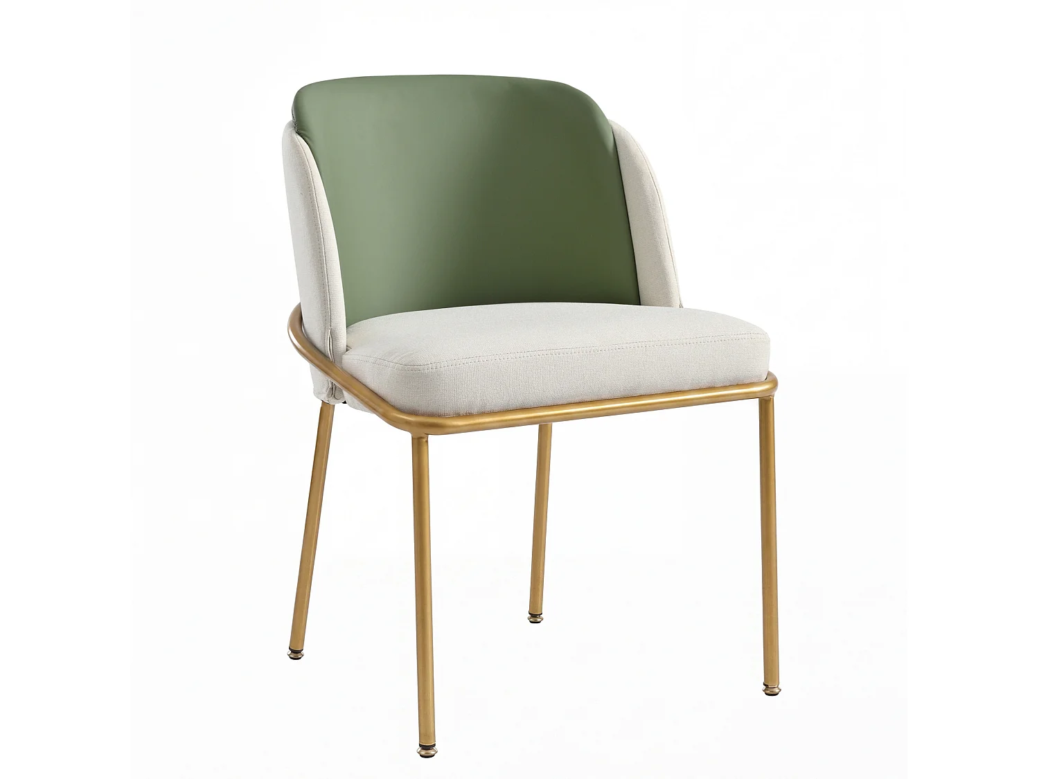 Set van 2 stoelen met gouden metalen poten - Groen kunstleer en beige stof