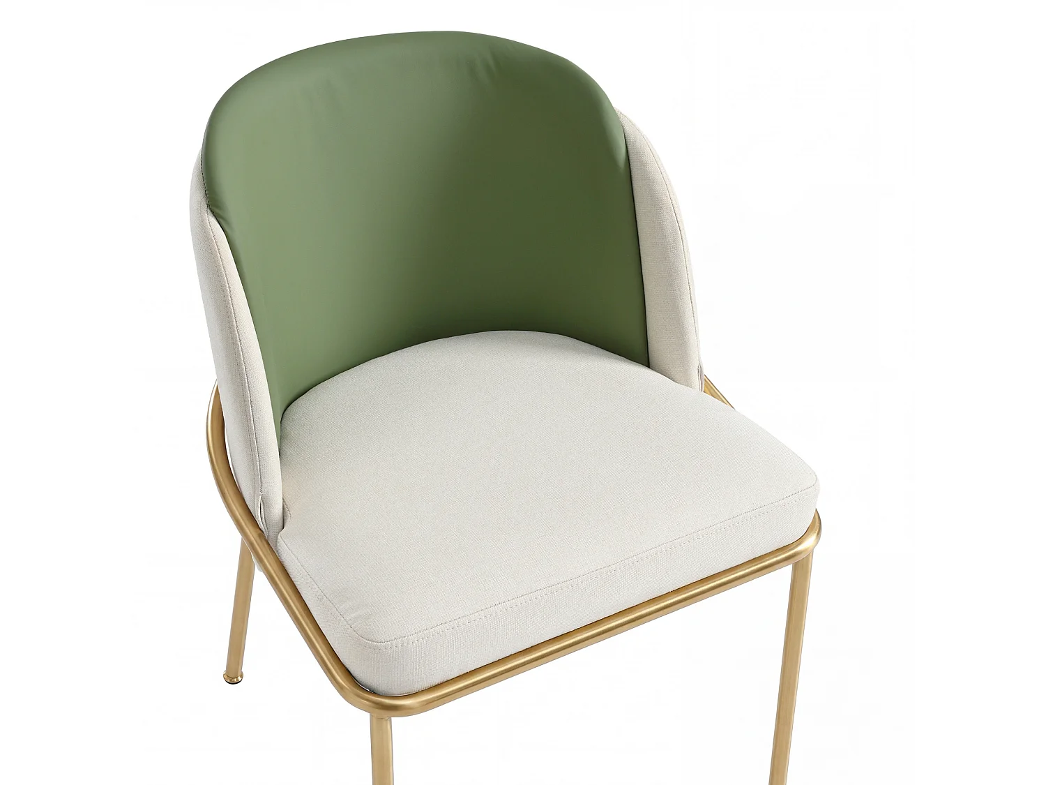 Set van 2 stoelen met gouden metalen poten - Groen kunstleer en beige stof