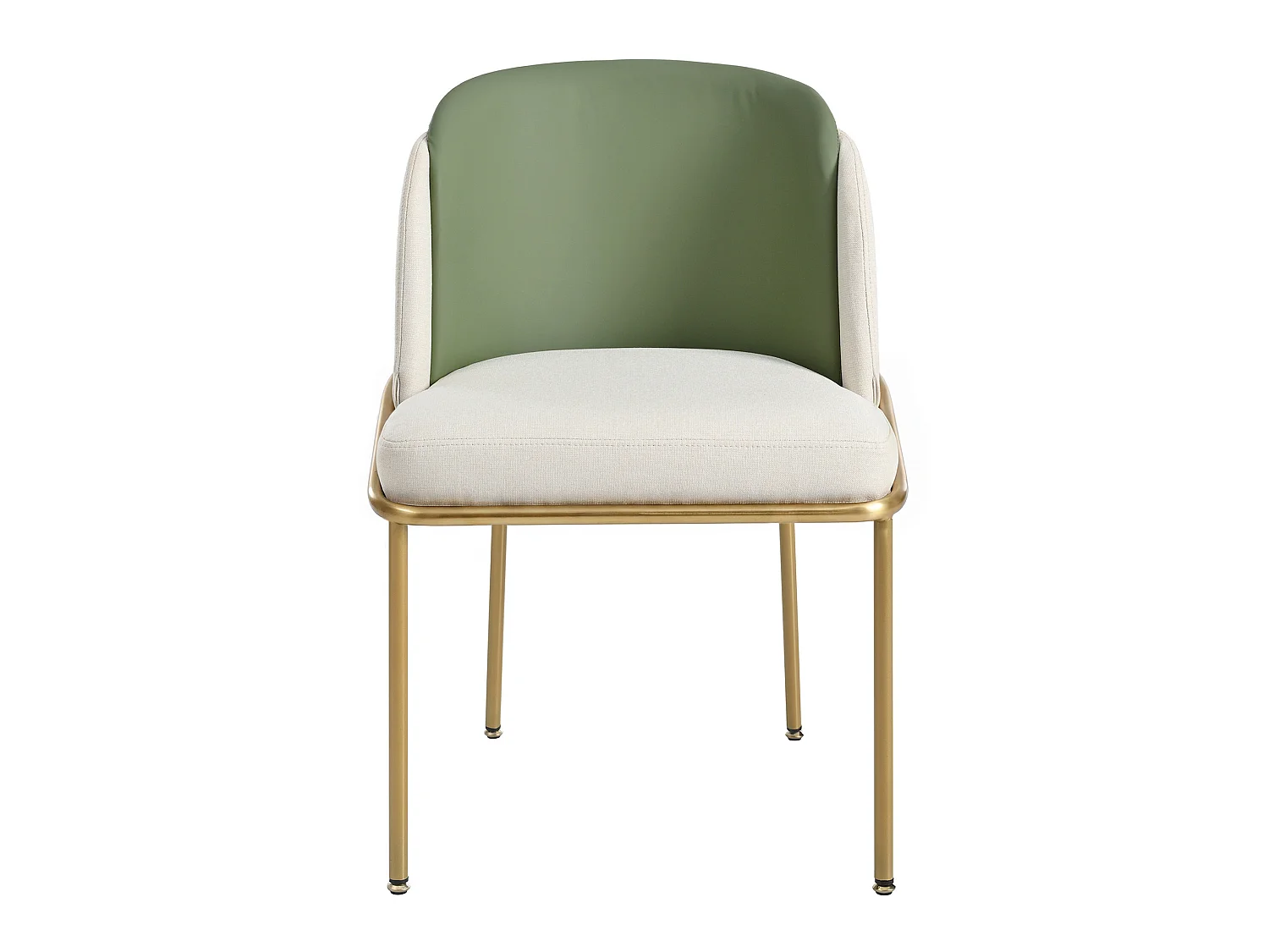 Set van 4 stoelen met gouden metalen poten - Groen kunstleer en beige stof