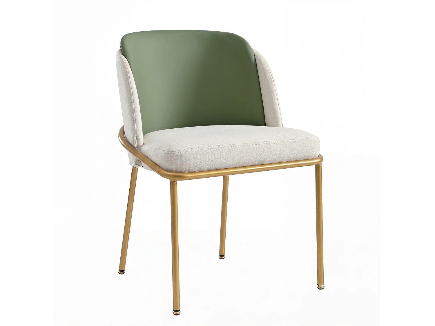 Set van 4 stoelen met gouden metalen poten - Groen kunstleer en beige stof
