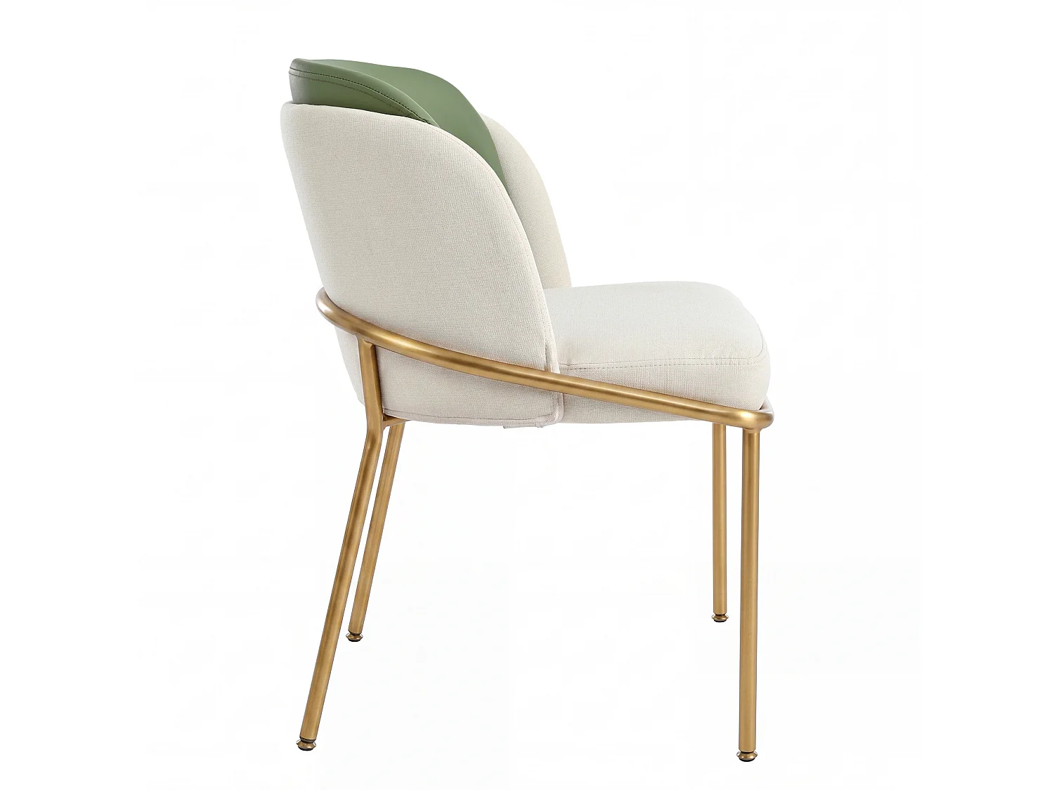 Set van 4 stoelen met gouden metalen poten - Groen kunstleer en beige stof