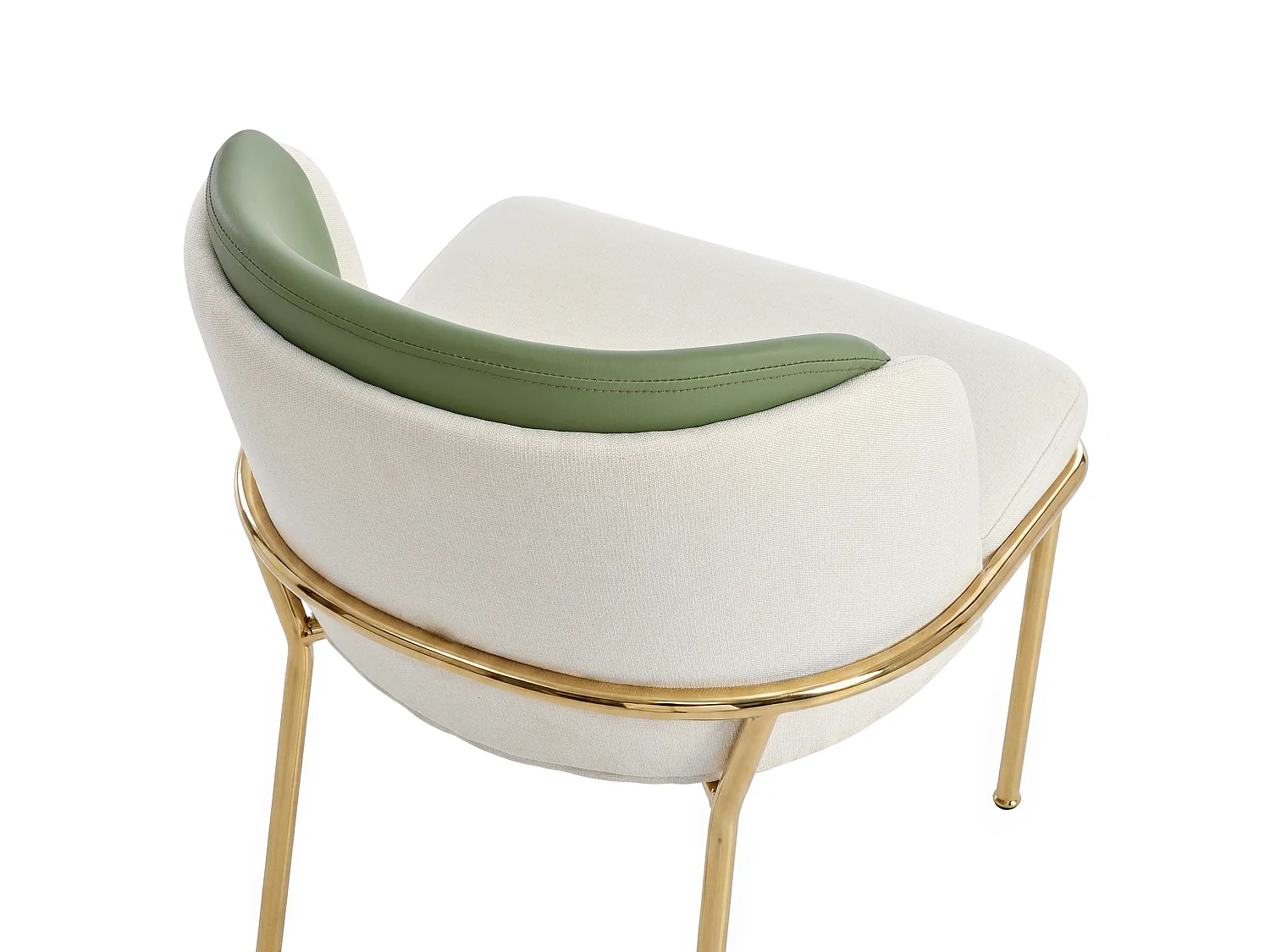 Set van 4 stoelen met gouden metalen poten - Groen kunstleer en beige stof