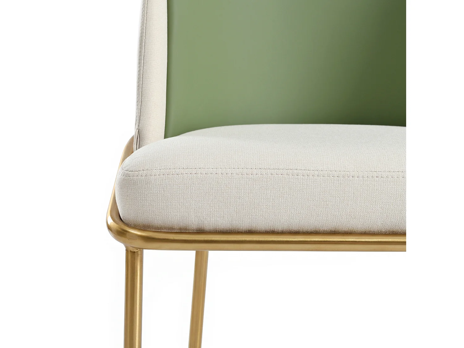 Set van 4 stoelen met gouden metalen poten - Groen kunstleer en beige stof