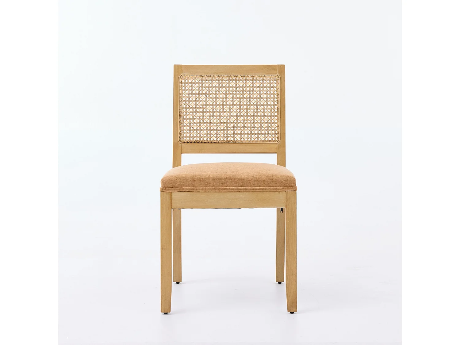 Lot de 2 chaises en lin brun - Cadre en bois et dossier en canne
