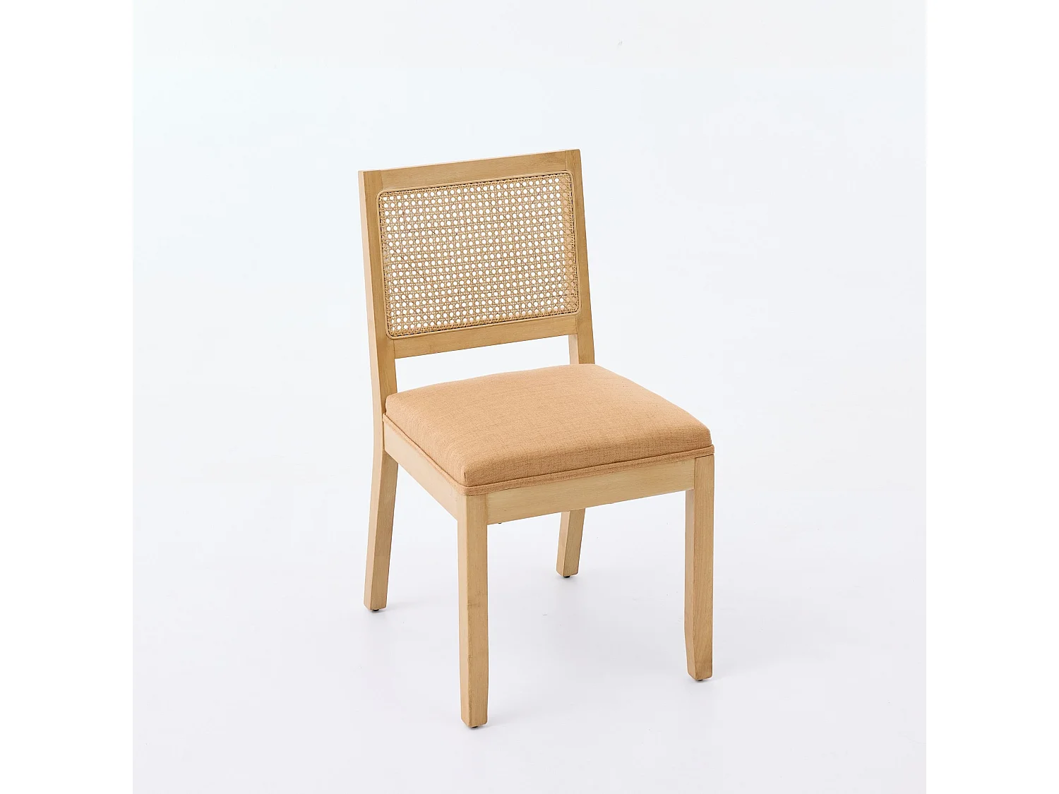 Lot de 2 chaises en lin brun - Cadre en bois et dossier en canne