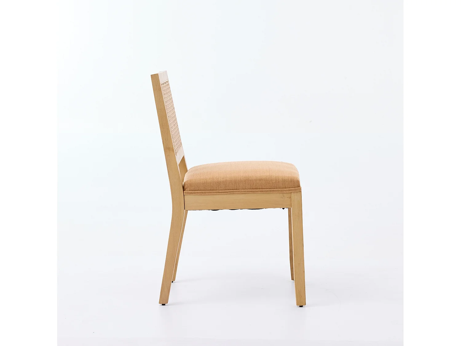 Lot de 2 chaises en lin brun - Cadre en bois et dossier en canne