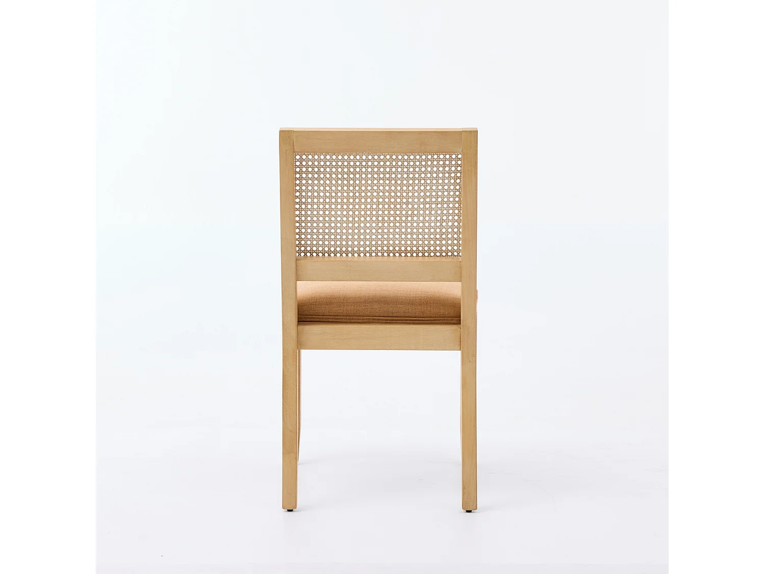 Lot de 2 chaises en lin brun - Cadre en bois et dossier en canne