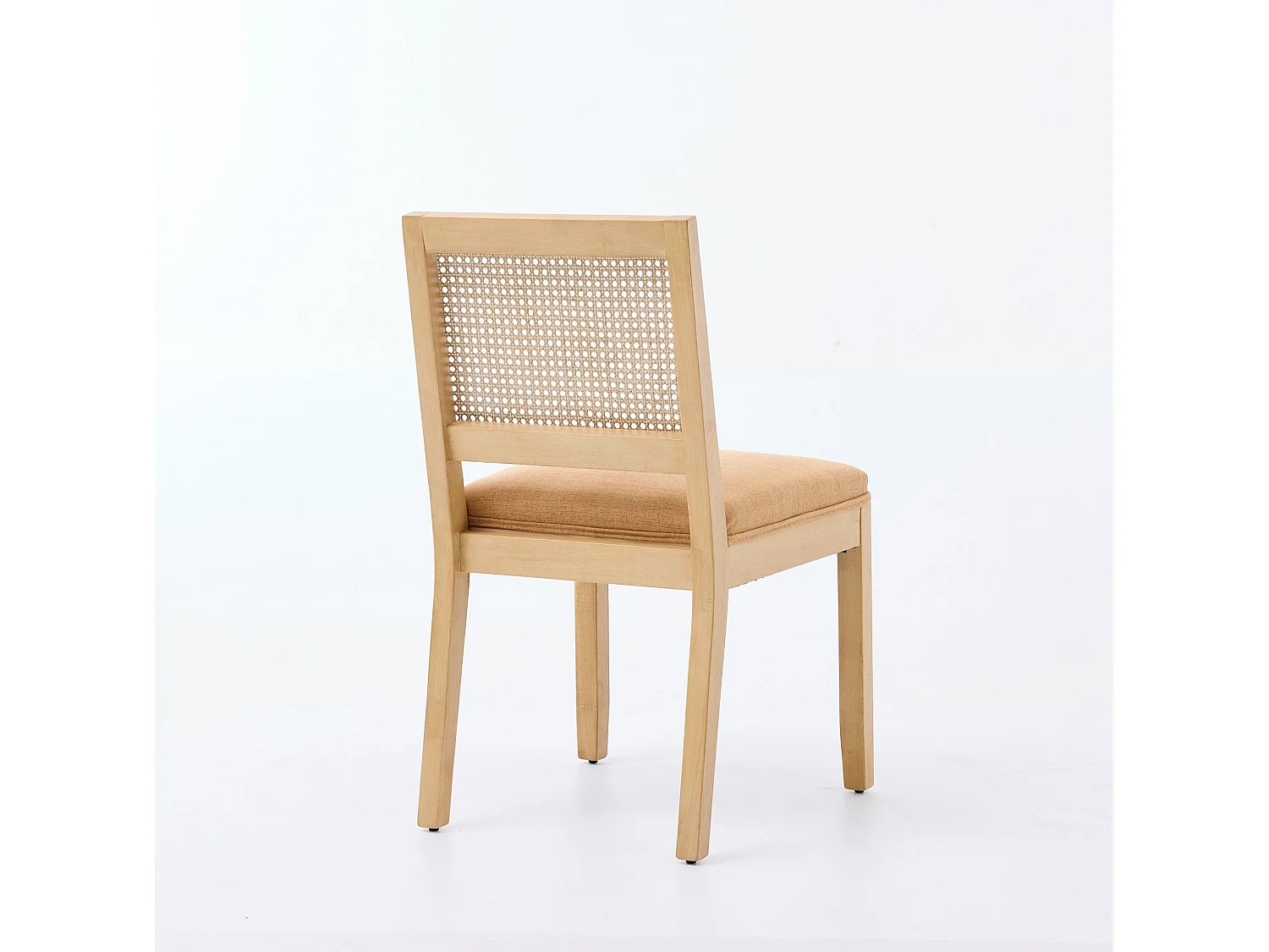 Lot de 2 chaises en lin brun - Cadre en bois et dossier en canne