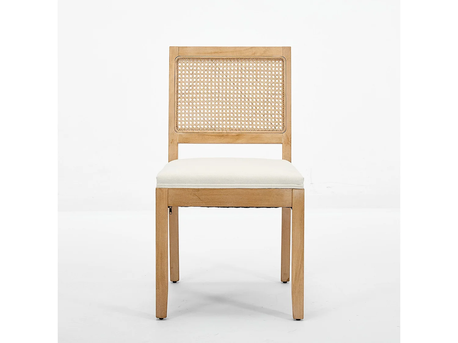 Lot de 2 chaises en lin beige - Cadre en bois et dossier en canne