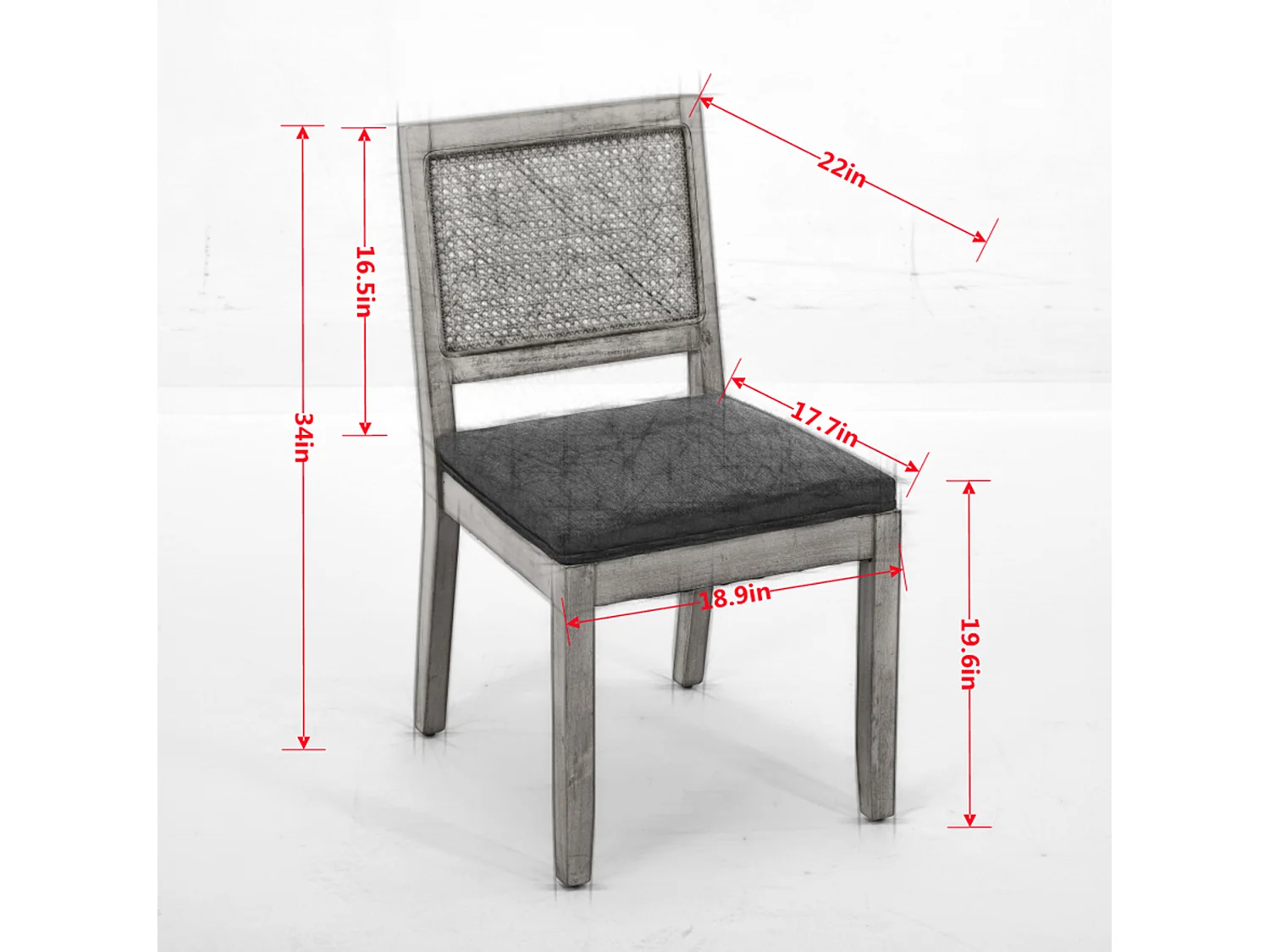 Lot de 2 chaises en lin beige - Cadre en bois et dossier en canne