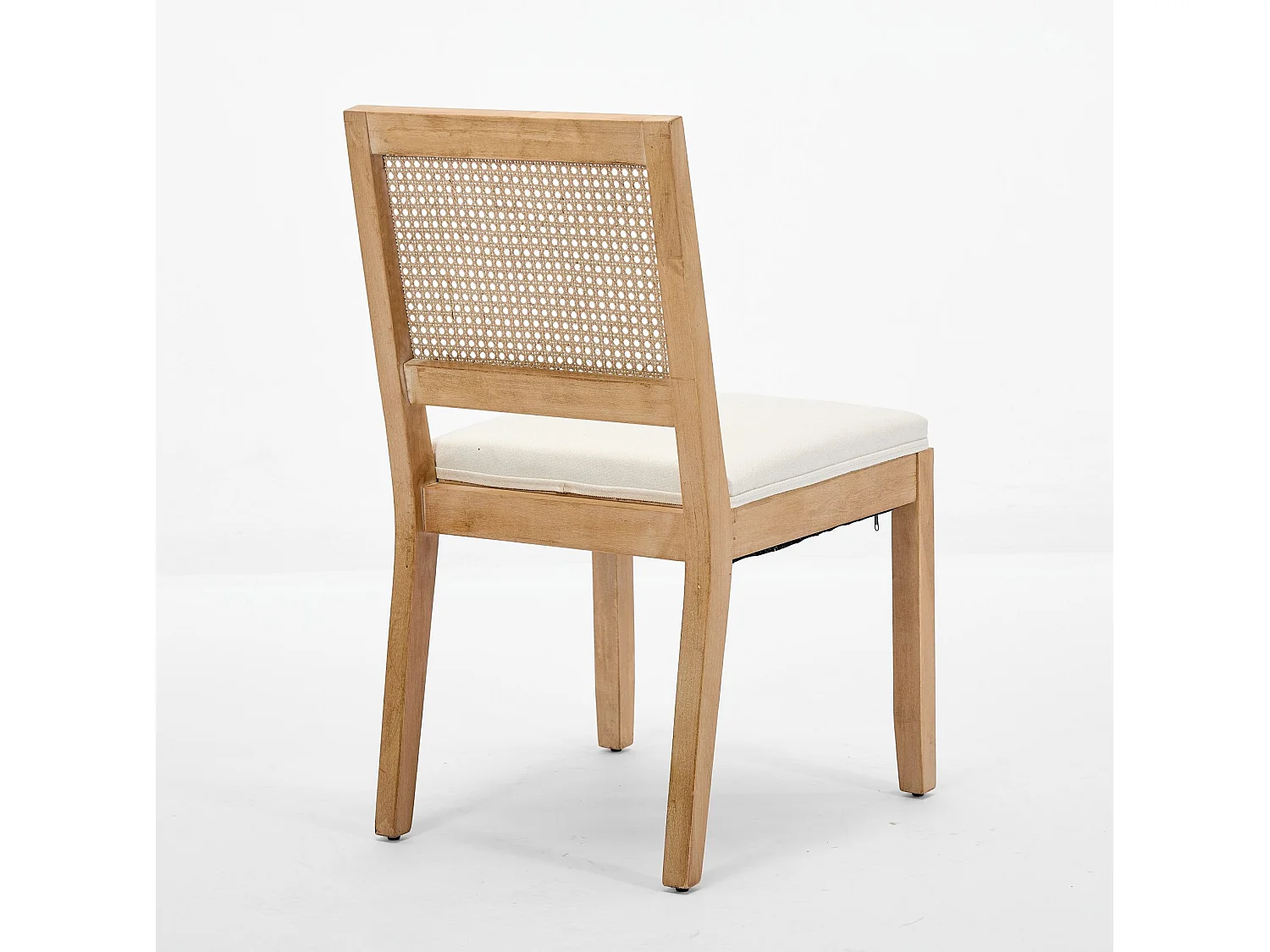 Lot de 2 chaises en lin beige - Cadre en bois et dossier en canne