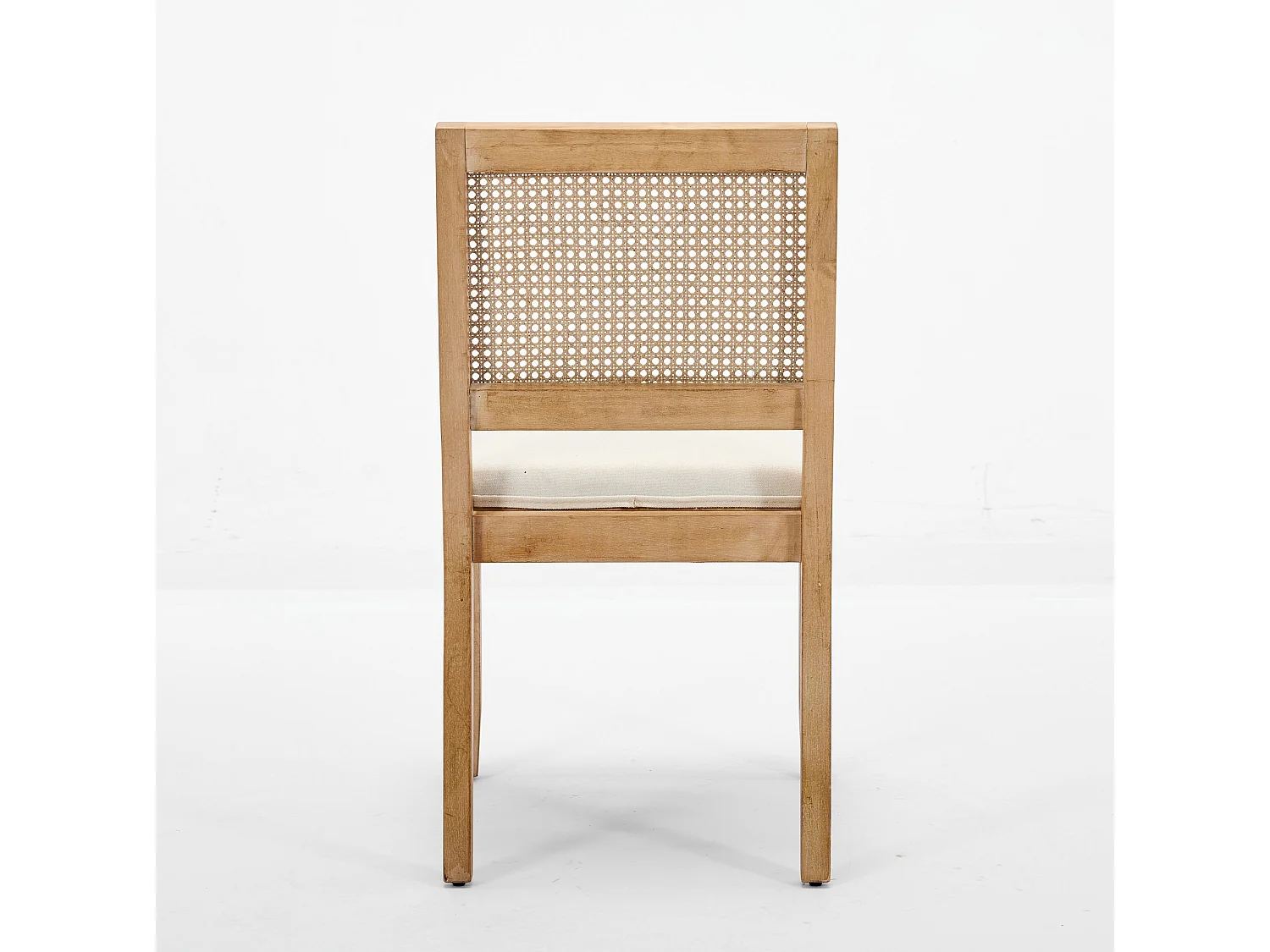 Lot de 2 chaises en lin beige - Cadre en bois et dossier en canne