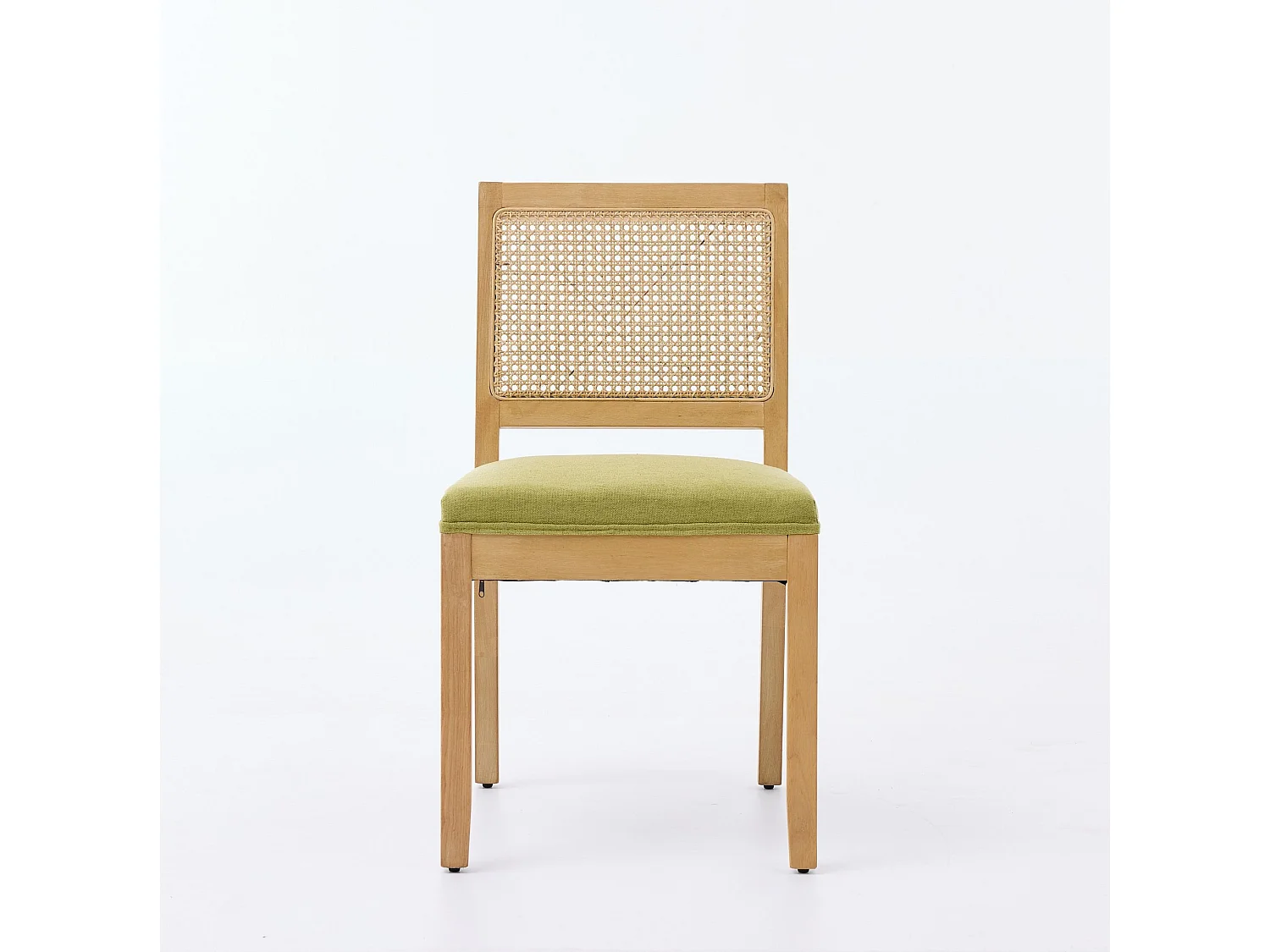 Lot de 2 chaises en lin vert olive - Cadre en bois et dossier en canne