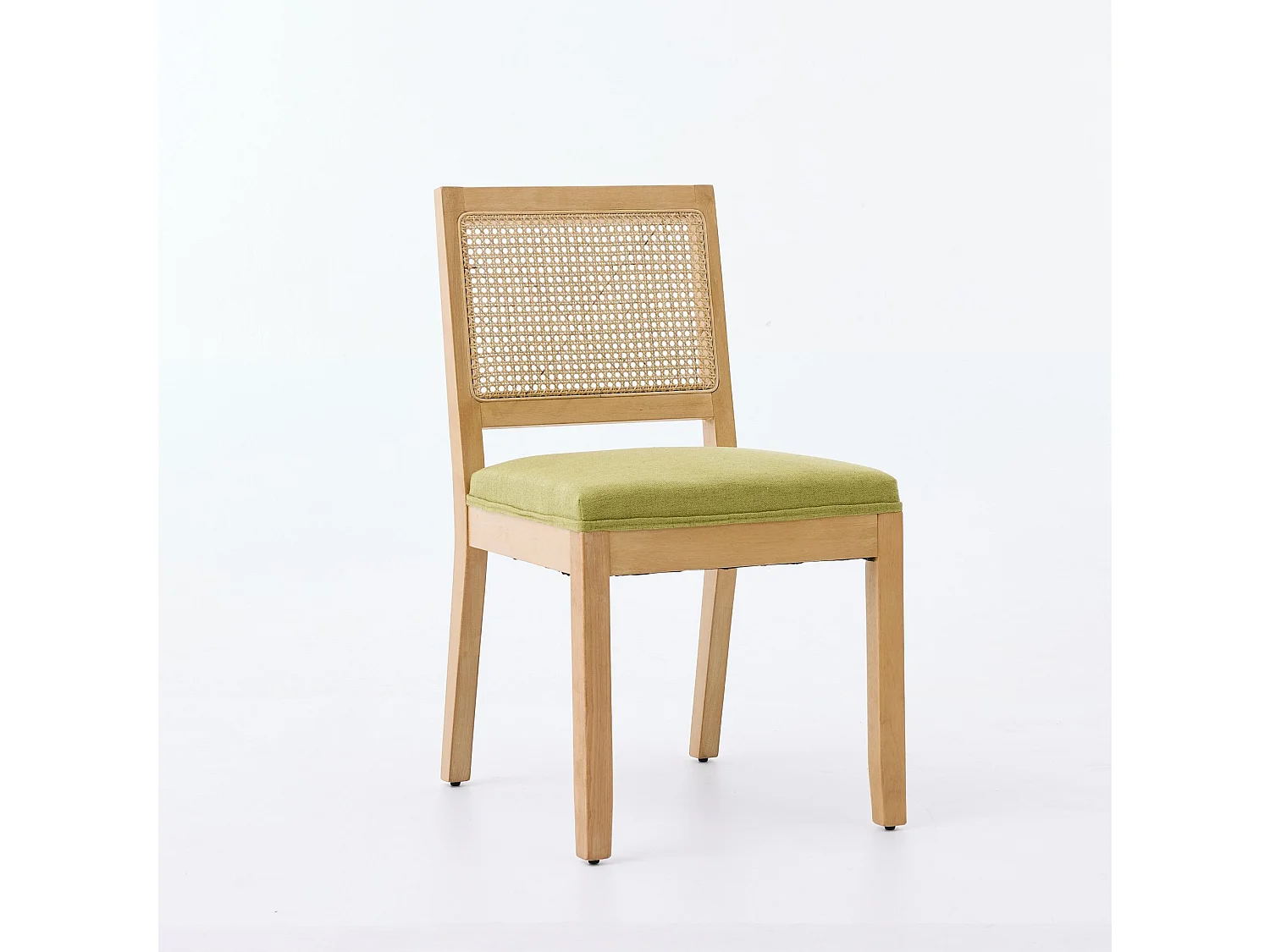 Lot de 2 chaises en lin vert olive - Cadre en bois et dossier en canne