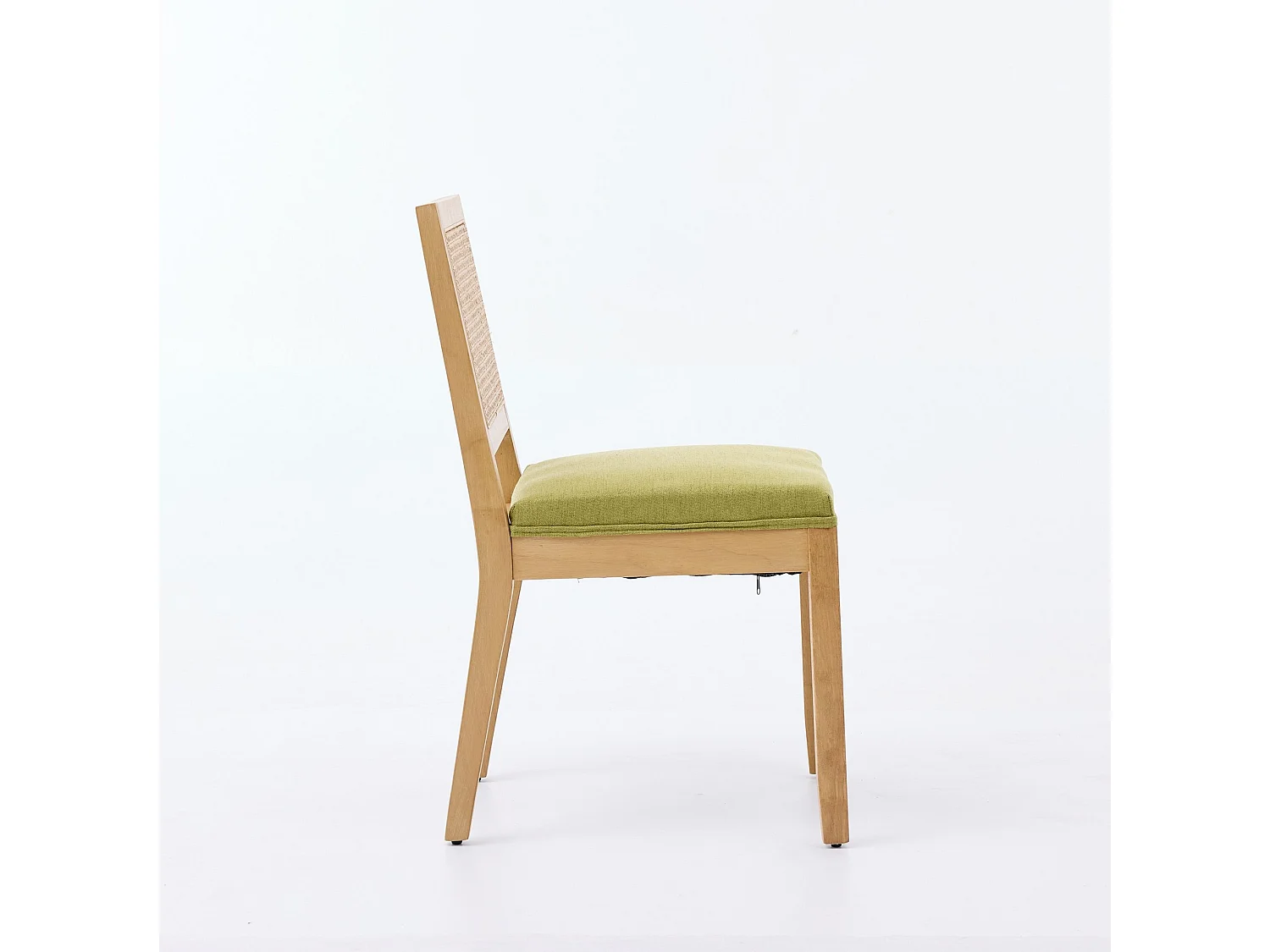 Lot de 2 chaises en lin vert olive - Cadre en bois et dossier en canne