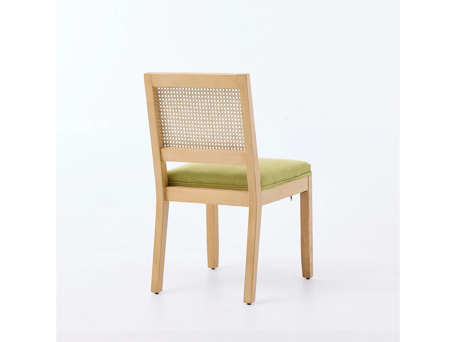 Lot de 2 chaises en lin vert olive - Cadre en bois et dossier en canne