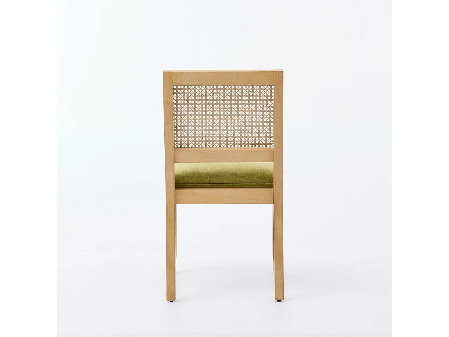 Lot de 2 chaises en lin vert olive - Cadre en bois et dossier en canne