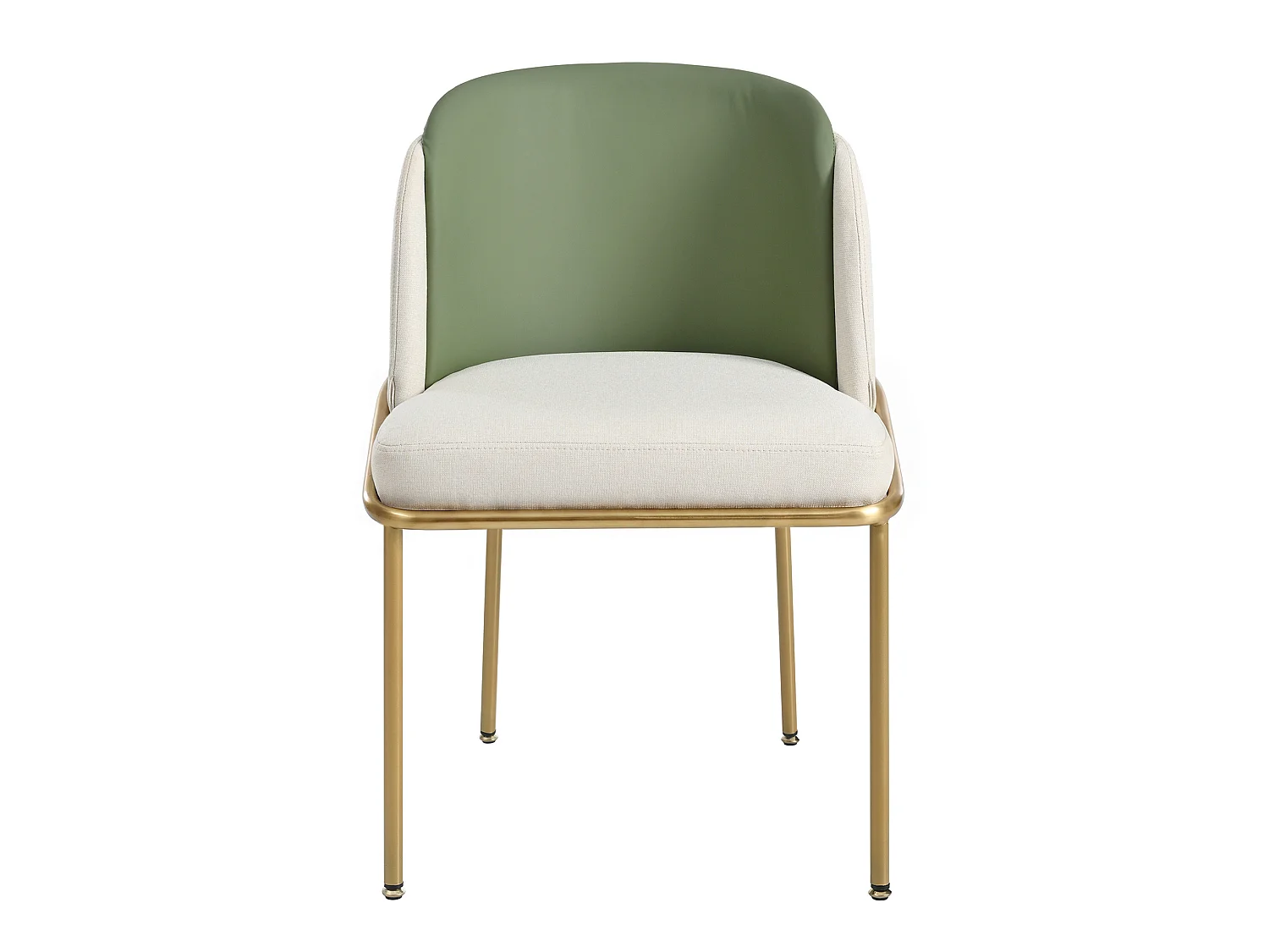 Set van 6 stoelen met gouden metalen poten - Groen kunstleer en beige stof