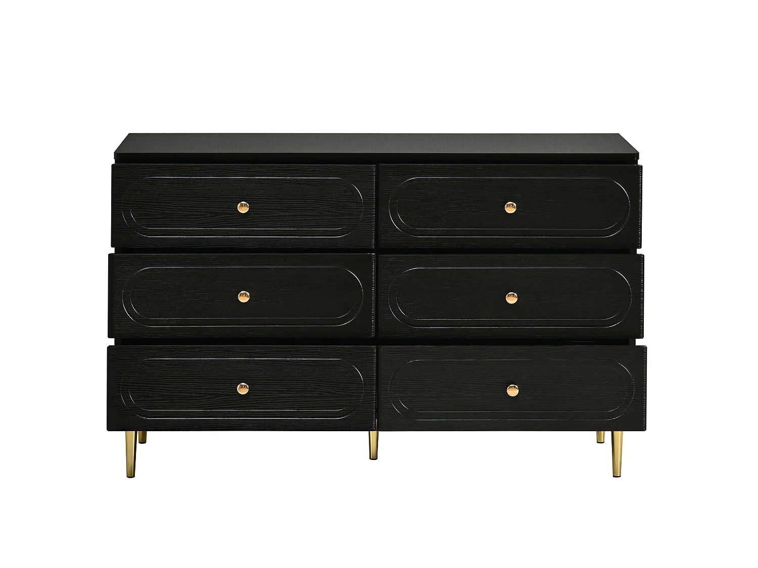 Cómoda com 6 gavetas e pés em metal dourado - Preto 120x40x75 cm