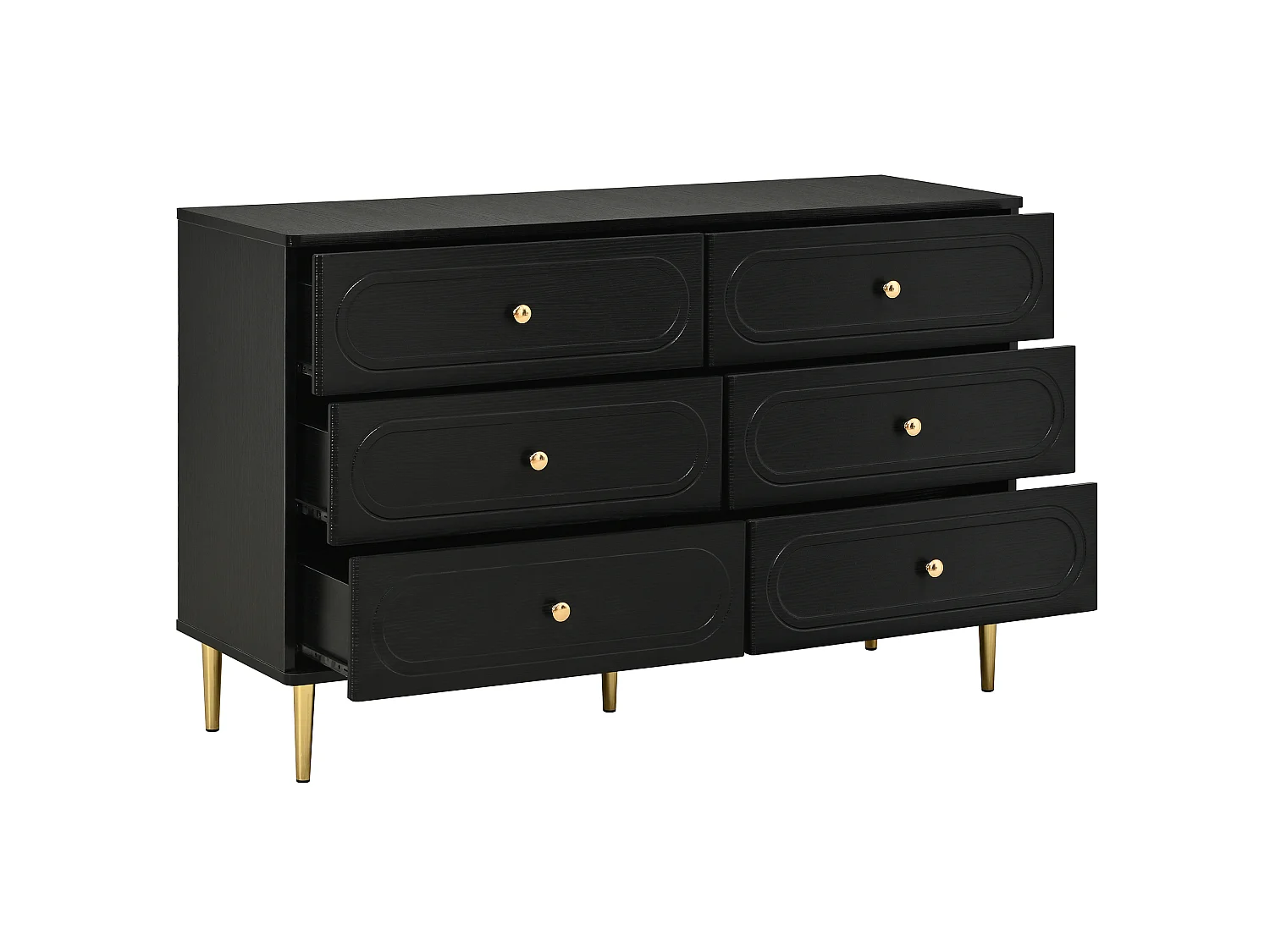 Cómoda com 6 gavetas e pés em metal dourado - Preto 120x40x75 cm