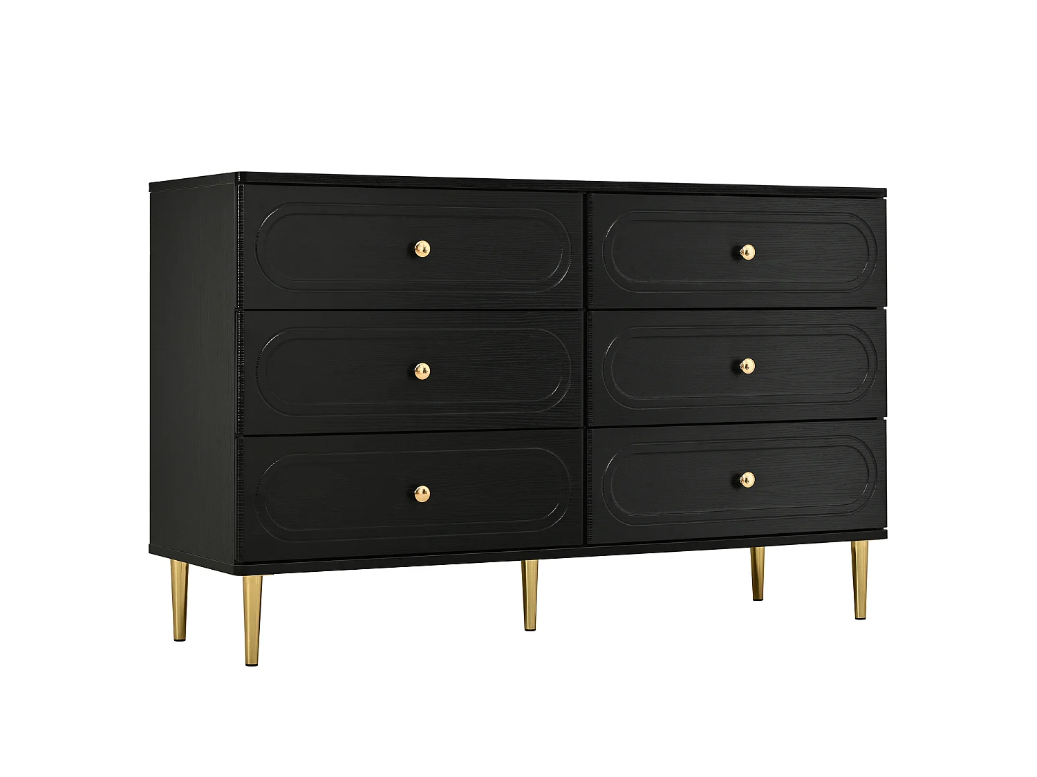 Cómoda com 6 gavetas e pés em metal dourado - Preto 120x40x75 cm