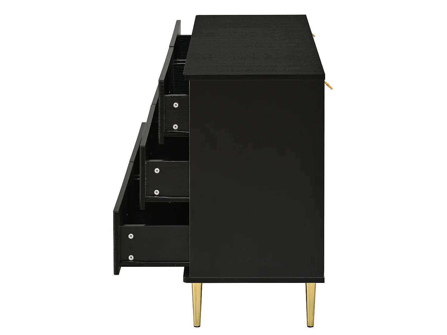 Cómoda com 6 gavetas e pés em metal dourado - Preto 120x40x75 cm