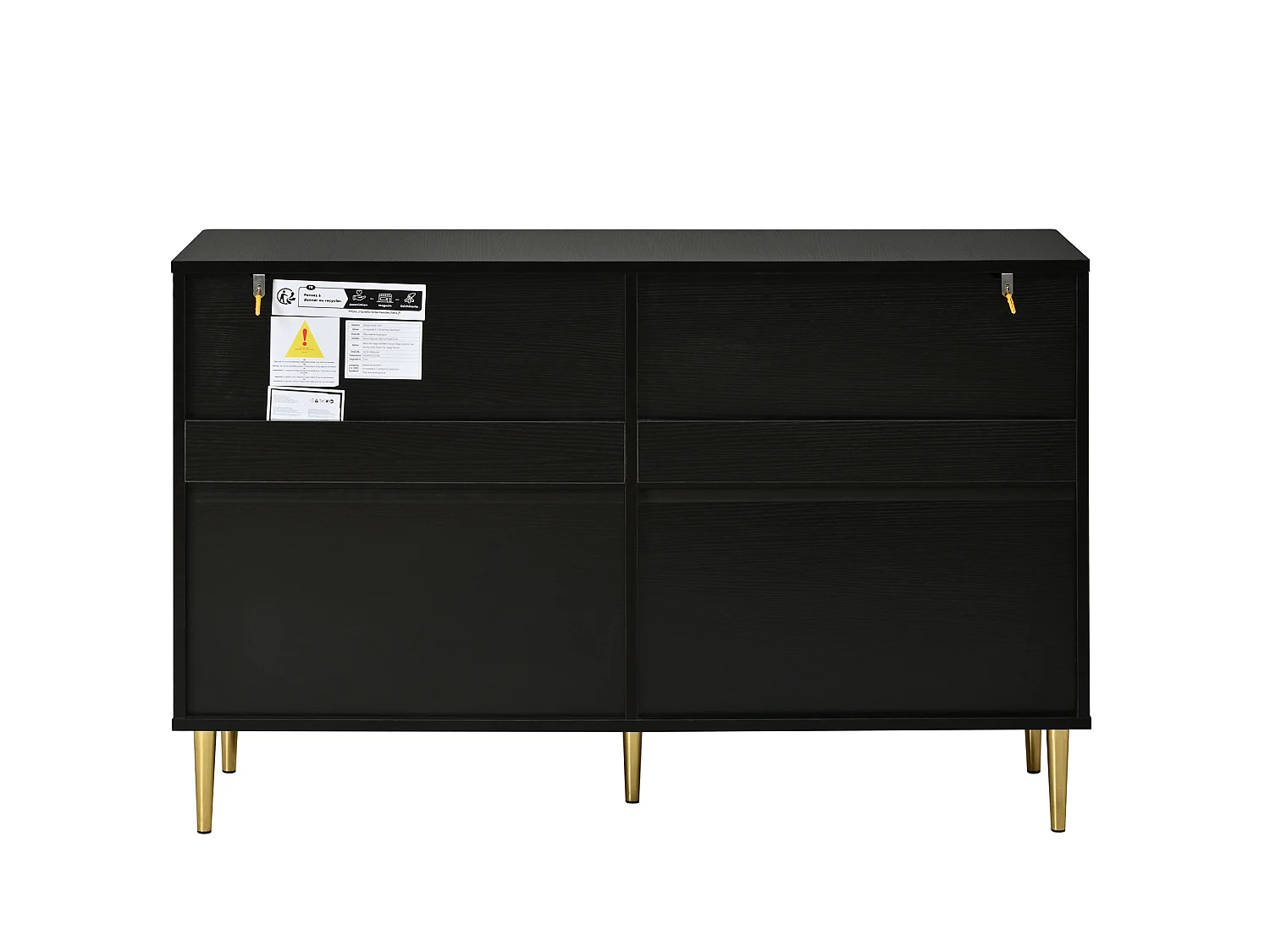 Cómoda com 6 gavetas e pés em metal dourado - Preto 120x40x75 cm
