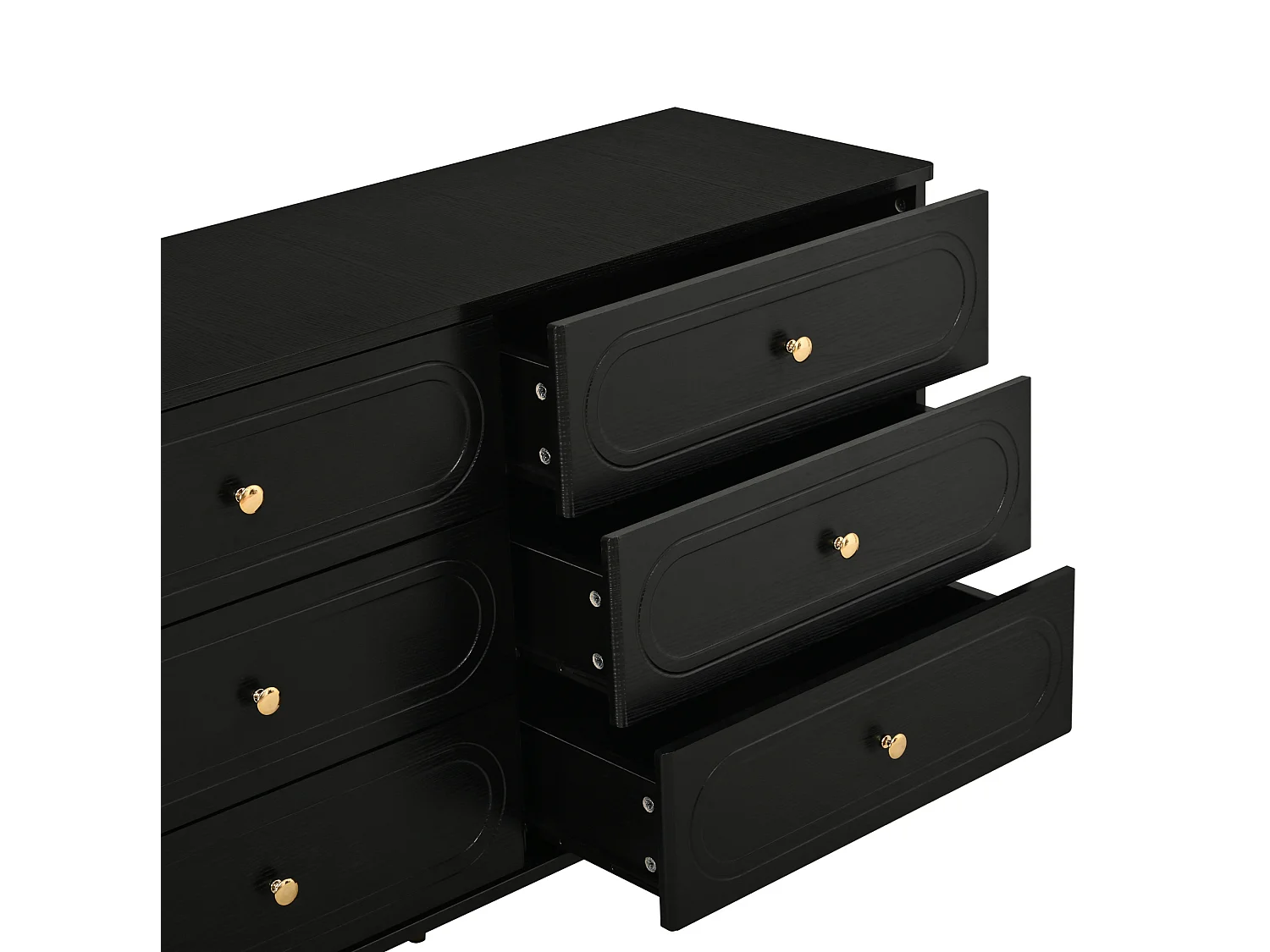 Cómoda com 6 gavetas e pés em metal dourado - Preto 120x40x75 cm